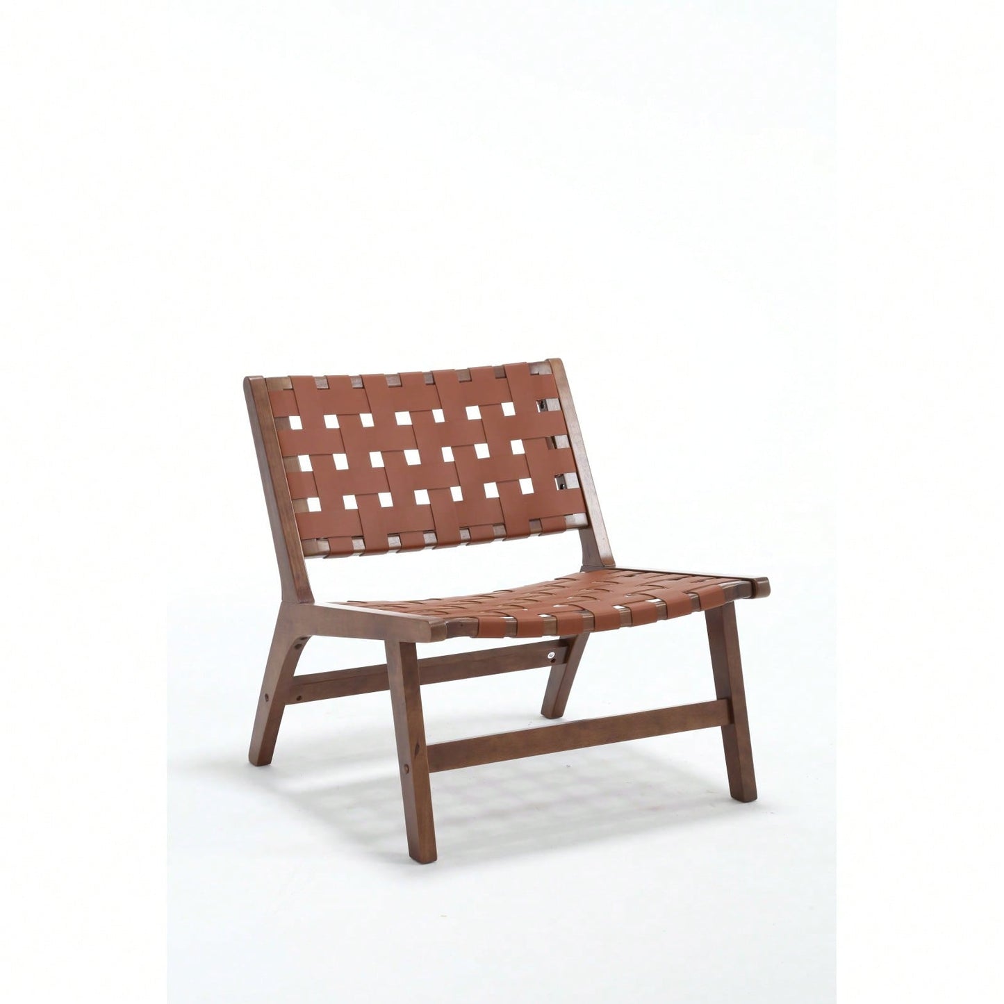 Saddle Leather Woven Leisure Chair, Solid Wood Legs, Suitable For Living Room, Study Or Balcony