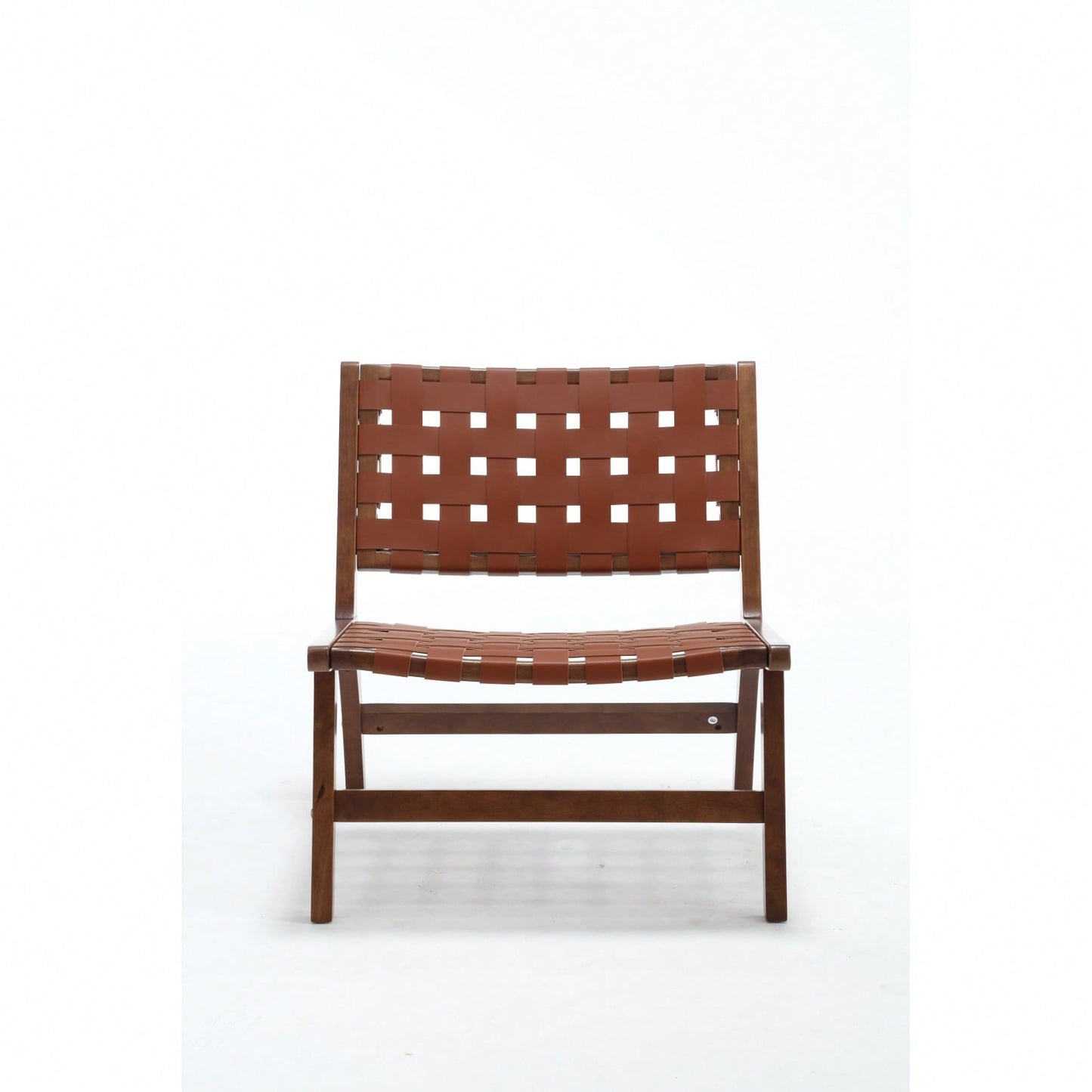 Saddle Leather Woven Leisure Chair, Solid Wood Legs, Suitable For Living Room, Study Or Balcony