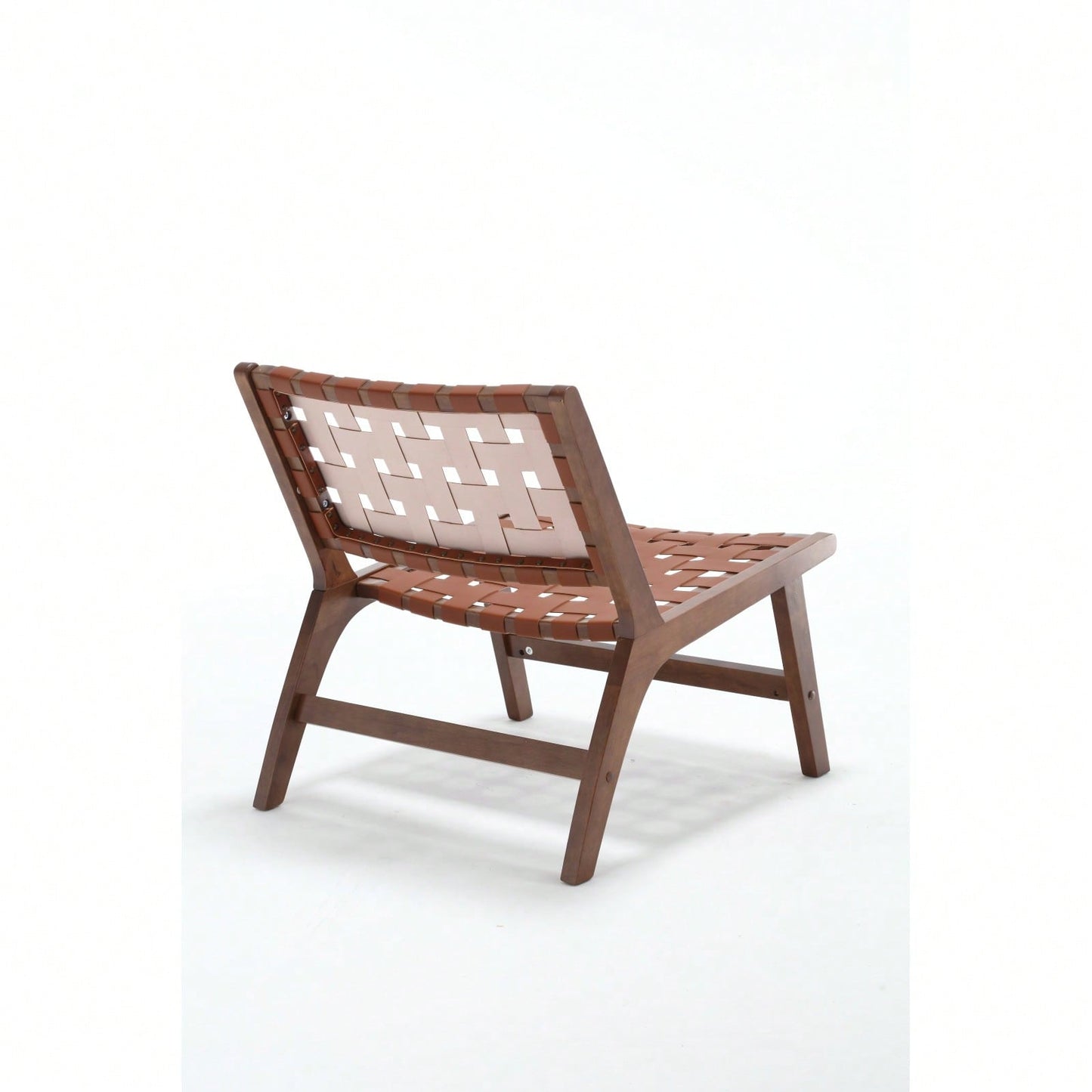 Saddle Leather Woven Leisure Chair, Solid Wood Legs, Suitable For Living Room, Study Or Balcony