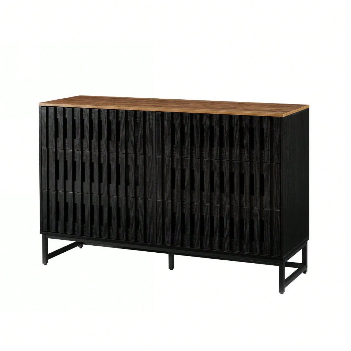 6 Drawer Double Dresser With Slatted Grille Striped Drawer, Modern Style Dresser, High-Quality MDF And Metal Leg