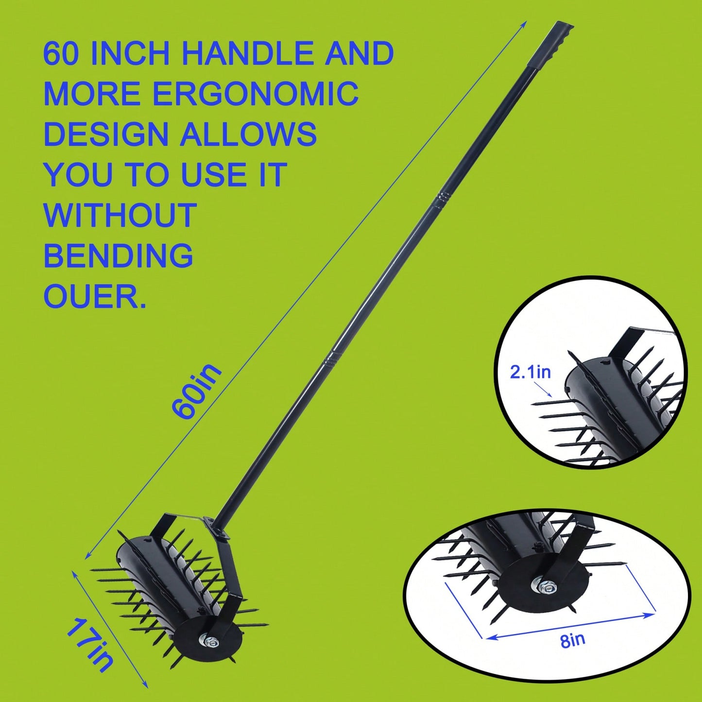 Manual Lawn Aerator with 58 Inch Handle for Enhanced Soil Aeration and Drainage for Healthier Lawns and Gardens