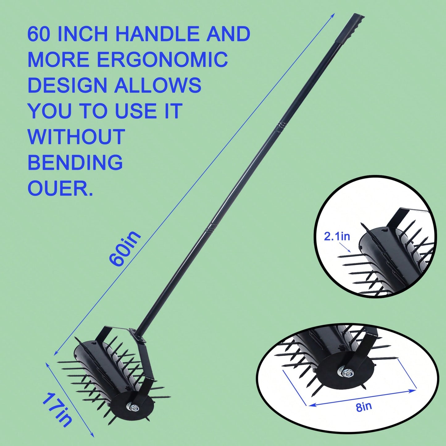 Manual Lawn Aerator with 58 Inch Handle for Enhanced Soil Aeration and Drainage for Healthier Lawns and Gardens