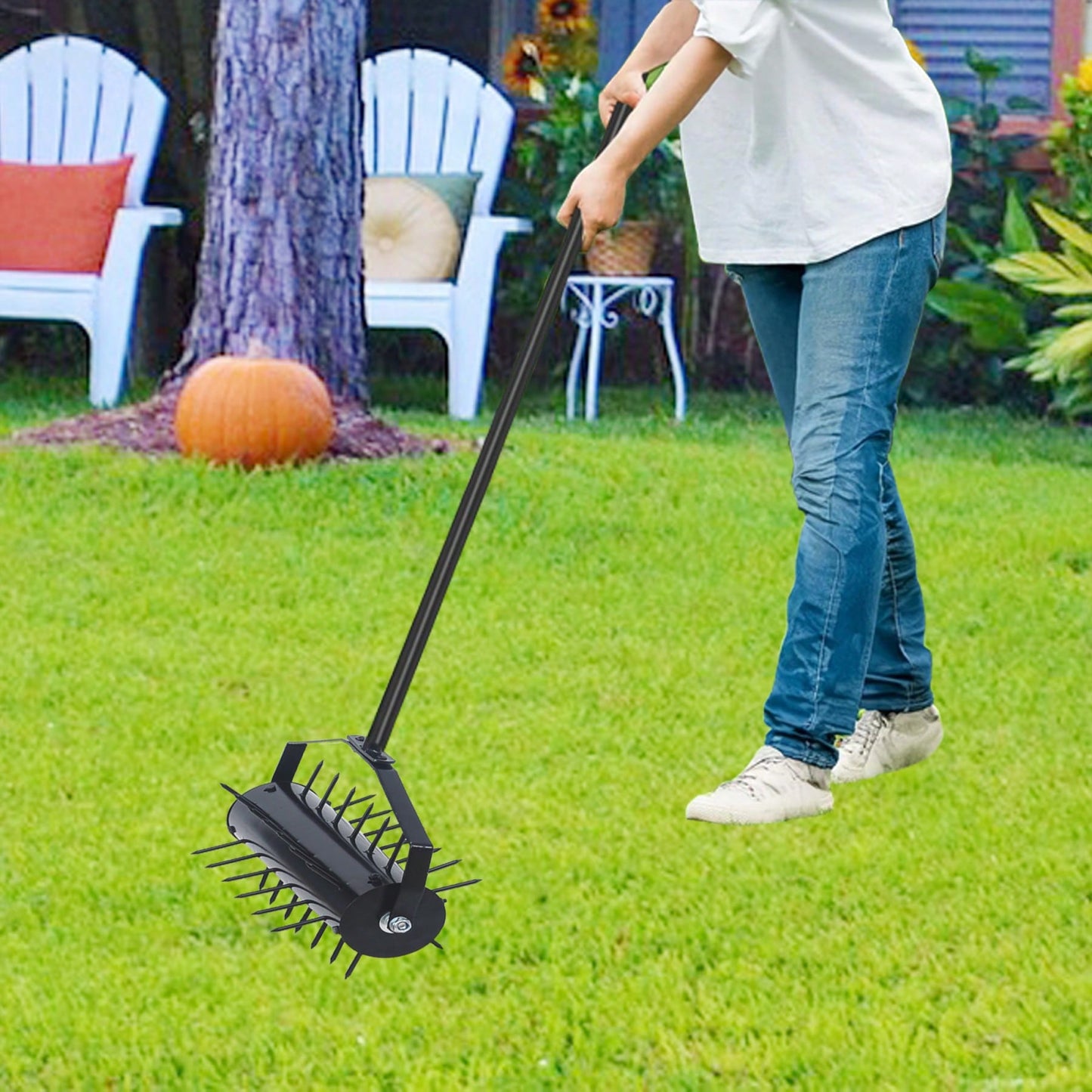 Manual Lawn Aerator with 58 Inch Handle for Enhanced Soil Aeration and Drainage for Healthier Lawns and Gardens