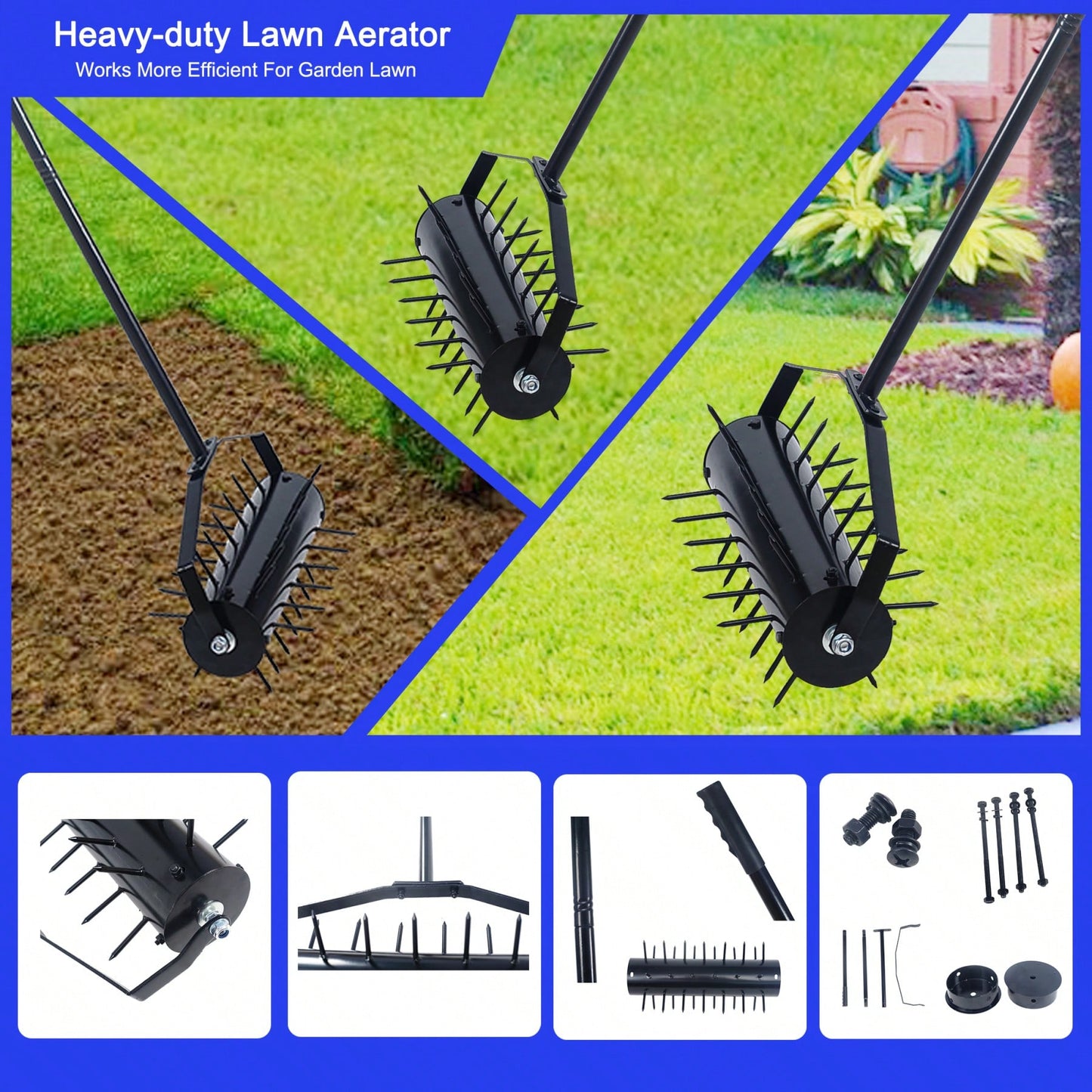 Manual Lawn Aerator with 58 Inch Handle for Enhanced Soil Aeration and Drainage for Healthier Lawns and Gardens