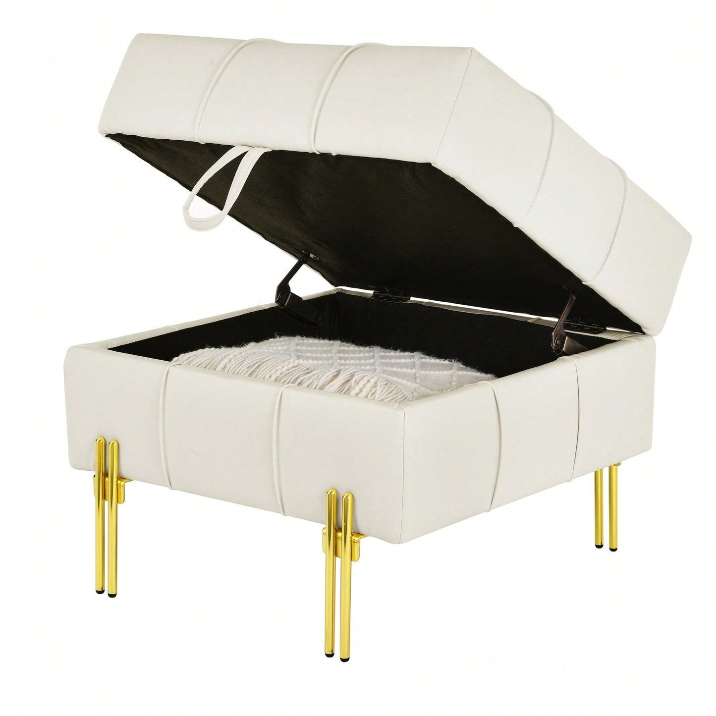 22 Inch Stylish Anti-Scratch Leather Storage Ottoman Pet Friendly Entryway Bench with Gold Stainless Steel Legs Multiple Color Options