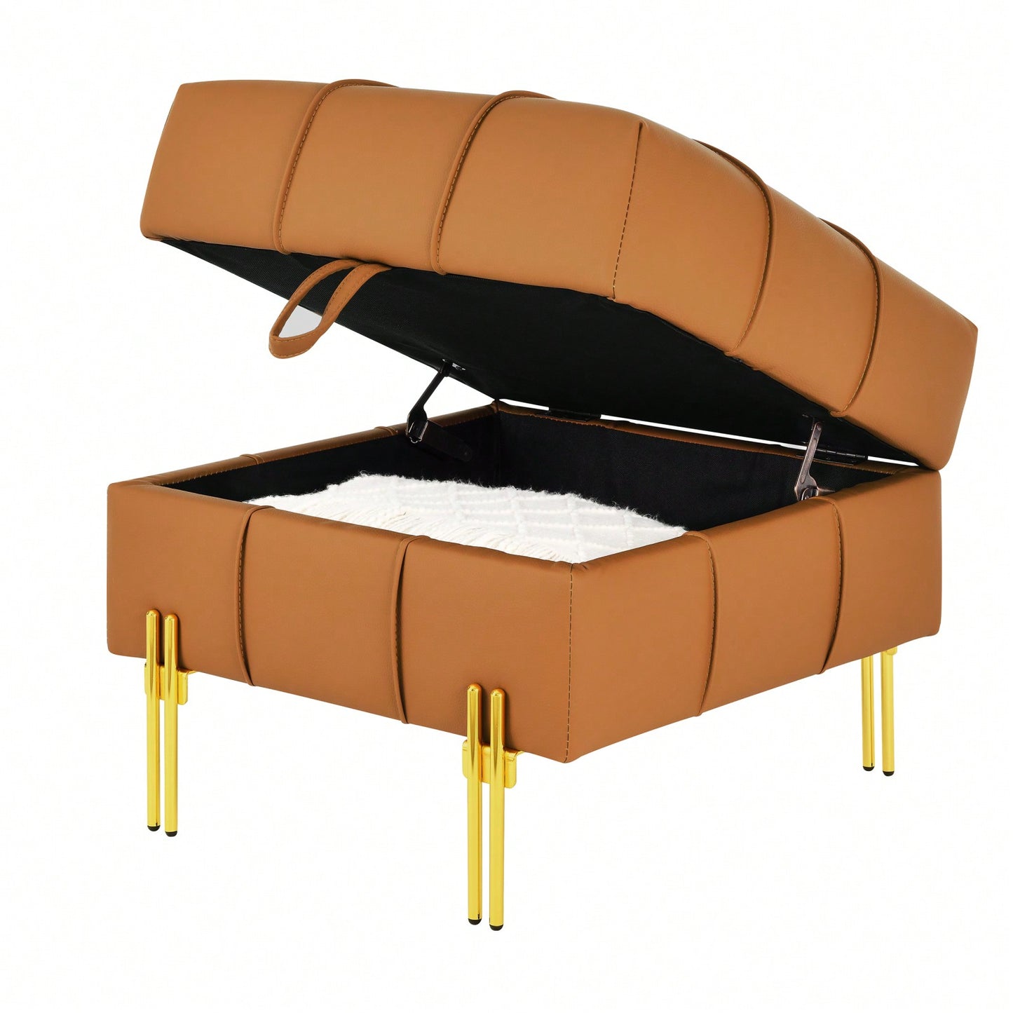 22 Inch Stylish Anti-Scratch Leather Storage Ottoman Pet Friendly Entryway Bench with Gold Stainless Steel Legs Multiple Color Options