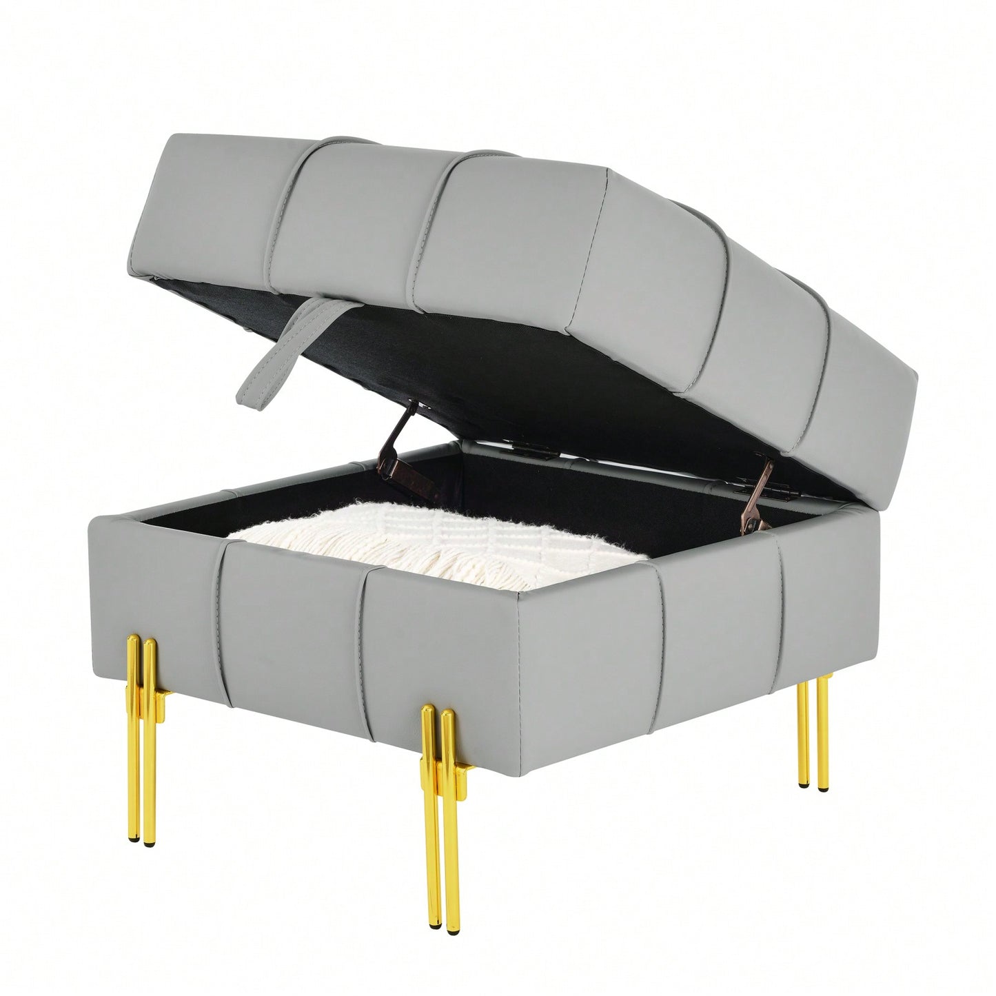 22 Inch Stylish Anti-Scratch Leather Storage Ottoman Pet Friendly Entryway Bench with Gold Stainless Steel Legs Multiple Color Options