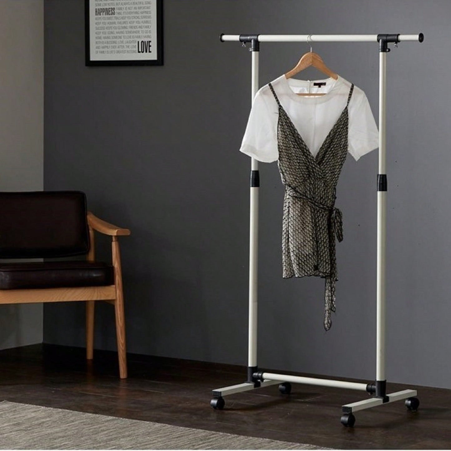 Adjustable Heavy Duty Rolling Clothes Rack with Shelves and Wheels - Holds 80 Garments Ideal for Bedroom and Laundry Room
