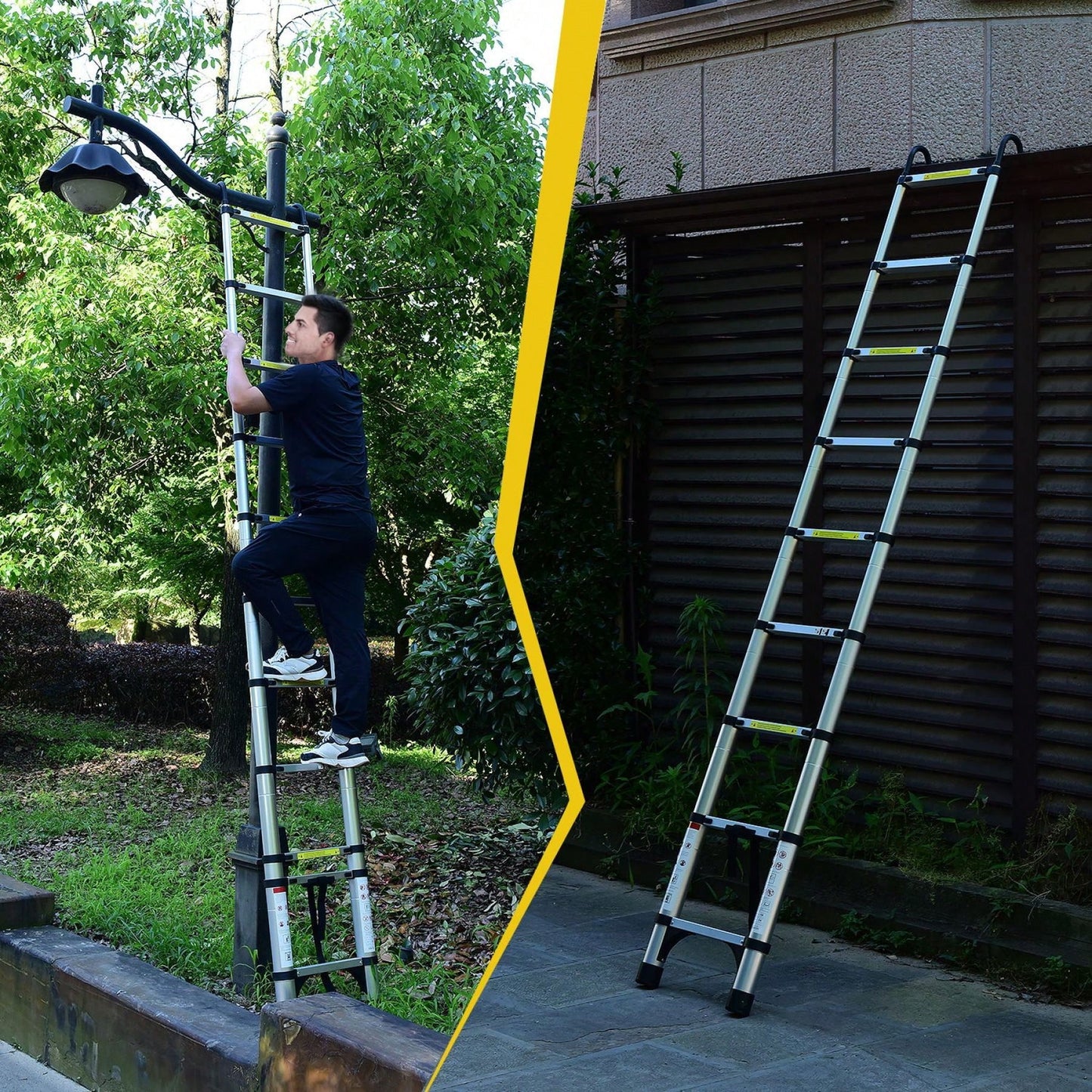 8.5FT Aluminum Telescopic Ladder with Stabilizer Bar and Hooks for Home and Outdoor Use Max Load 330lbs