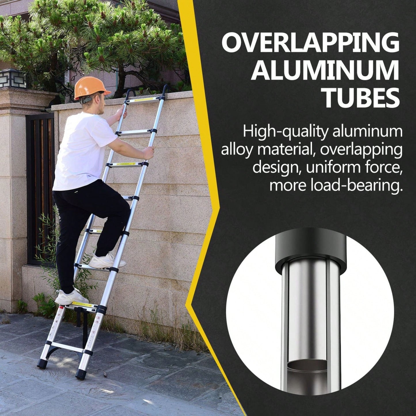 8.5FT Aluminum Telescopic Ladder with Stabilizer Bar and Hooks for Home and Outdoor Use Max Load 330lbs