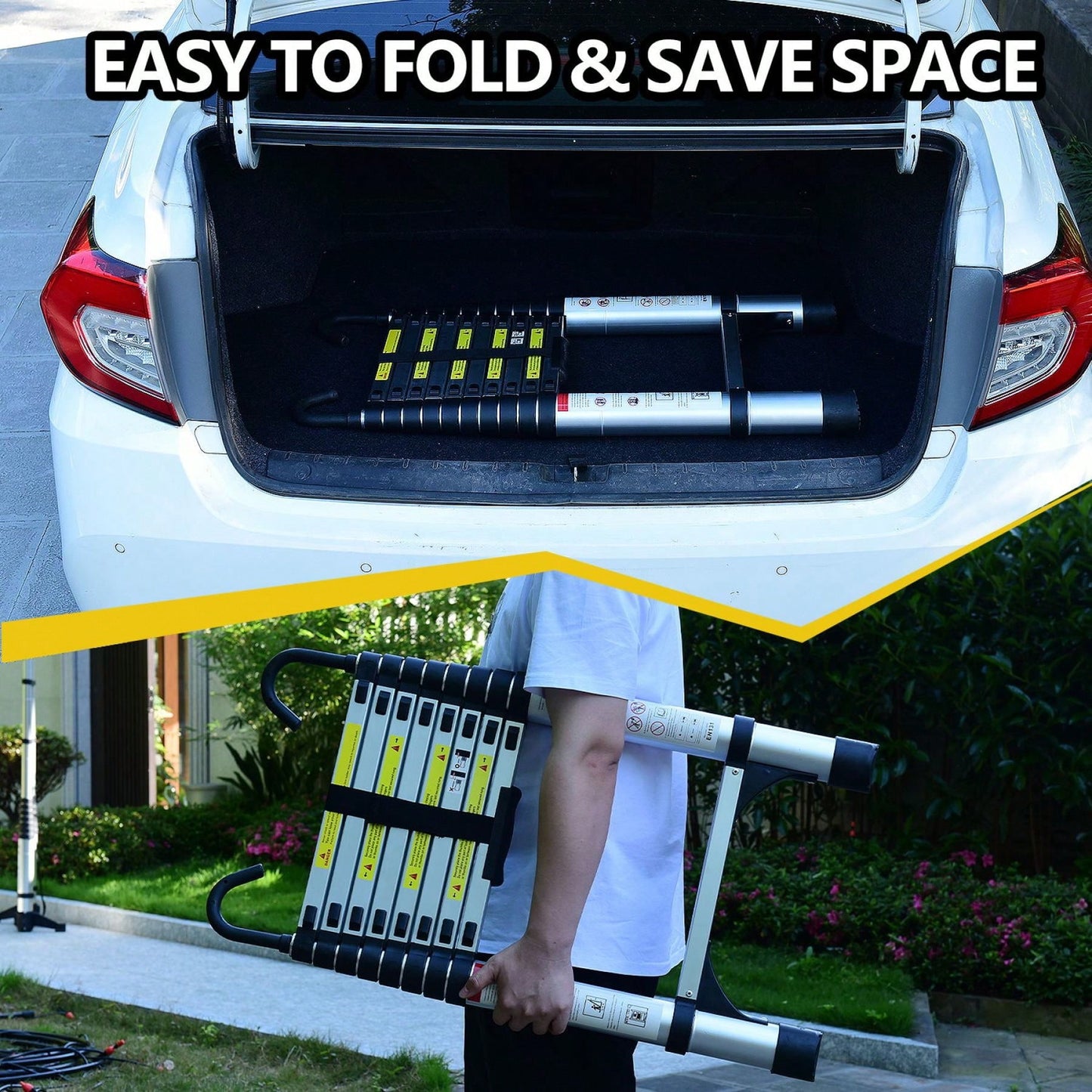 8.5FT Aluminum Telescopic Ladder with Stabilizer Bar and Hooks for Home and Outdoor Use Max Load 330lbs
