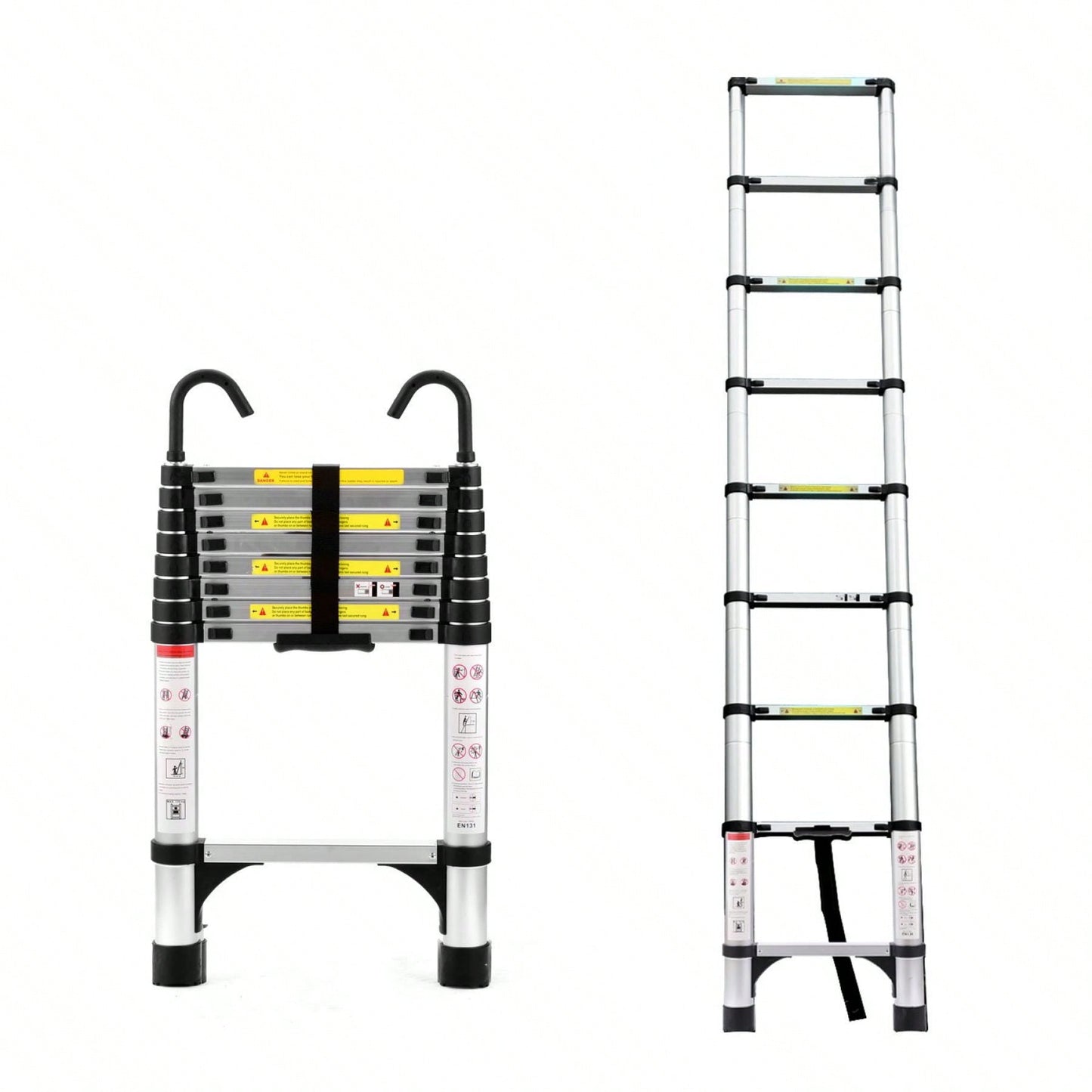 8.5FT Aluminum Telescopic Ladder with Stabilizer Bar and Hooks for Home and Outdoor Use Max Load 330lbs