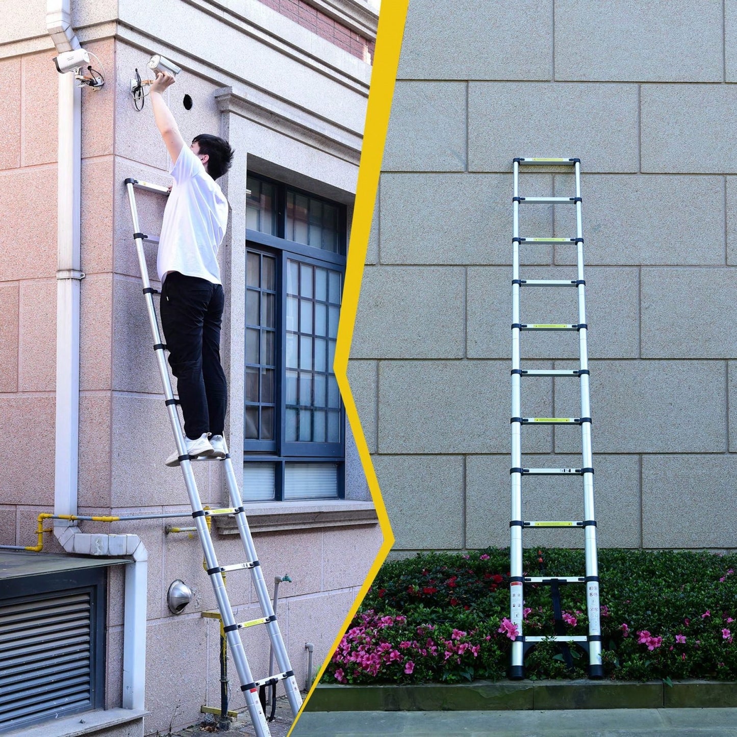 8.5FT Aluminum Telescopic Ladder with Stabilizer Bar and Hooks for Home and Outdoor Use Max Load 330lbs