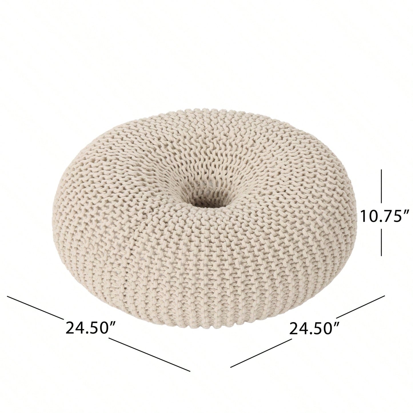 Handcrafted Cotton Knitted Pouf - Beige Donut Design