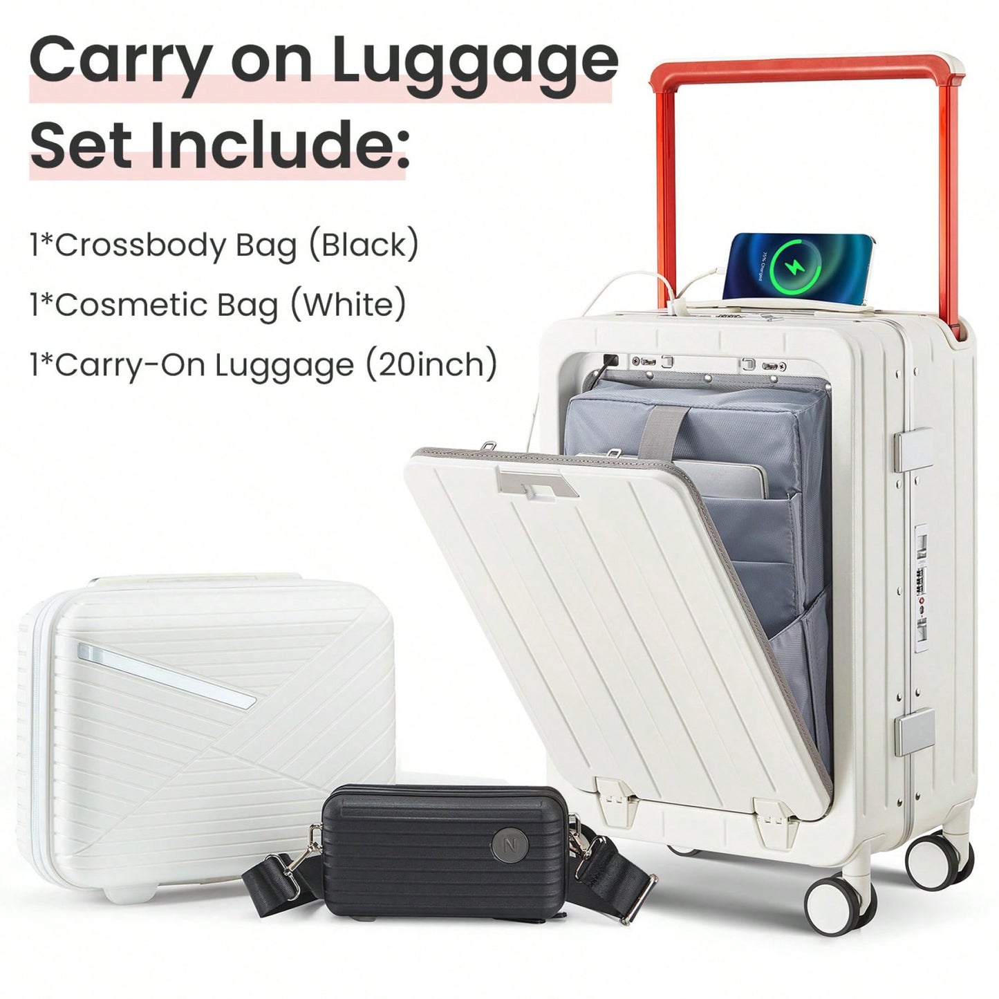 20 Inch Hard Shell Carry-On Luggage with Front Compartment TSA Lock 360° Spinner Wheels Lightweight Durable