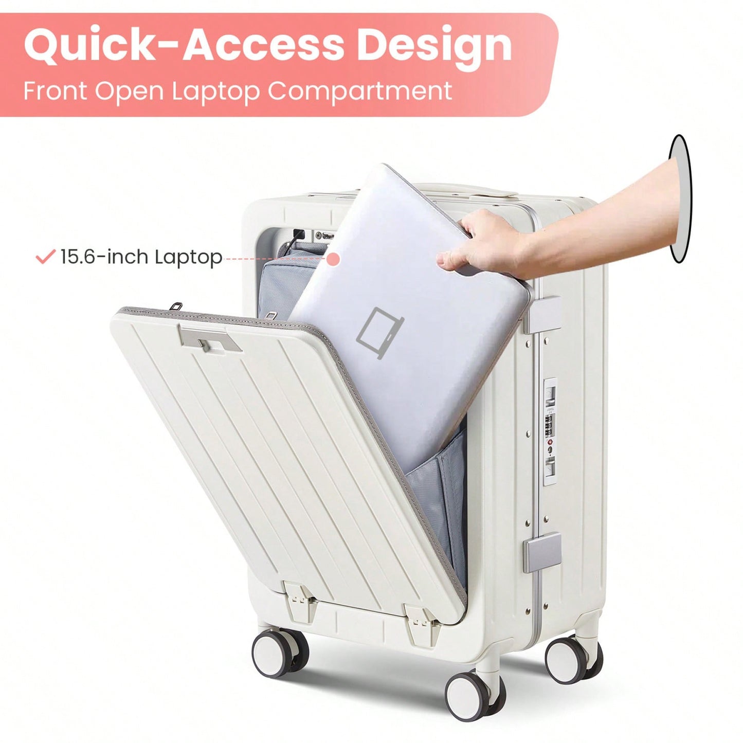 20 Inch Hard Shell Carry-On Luggage with Front Compartment TSA Lock 360° Spinner Wheels Lightweight Durable