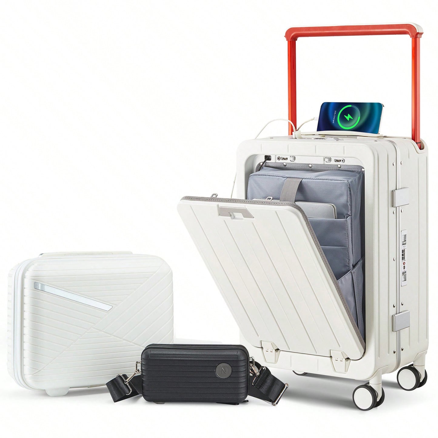20 Inch Hard Shell Carry-On Luggage with Front Compartment TSA Lock 360° Spinner Wheels Lightweight Durable