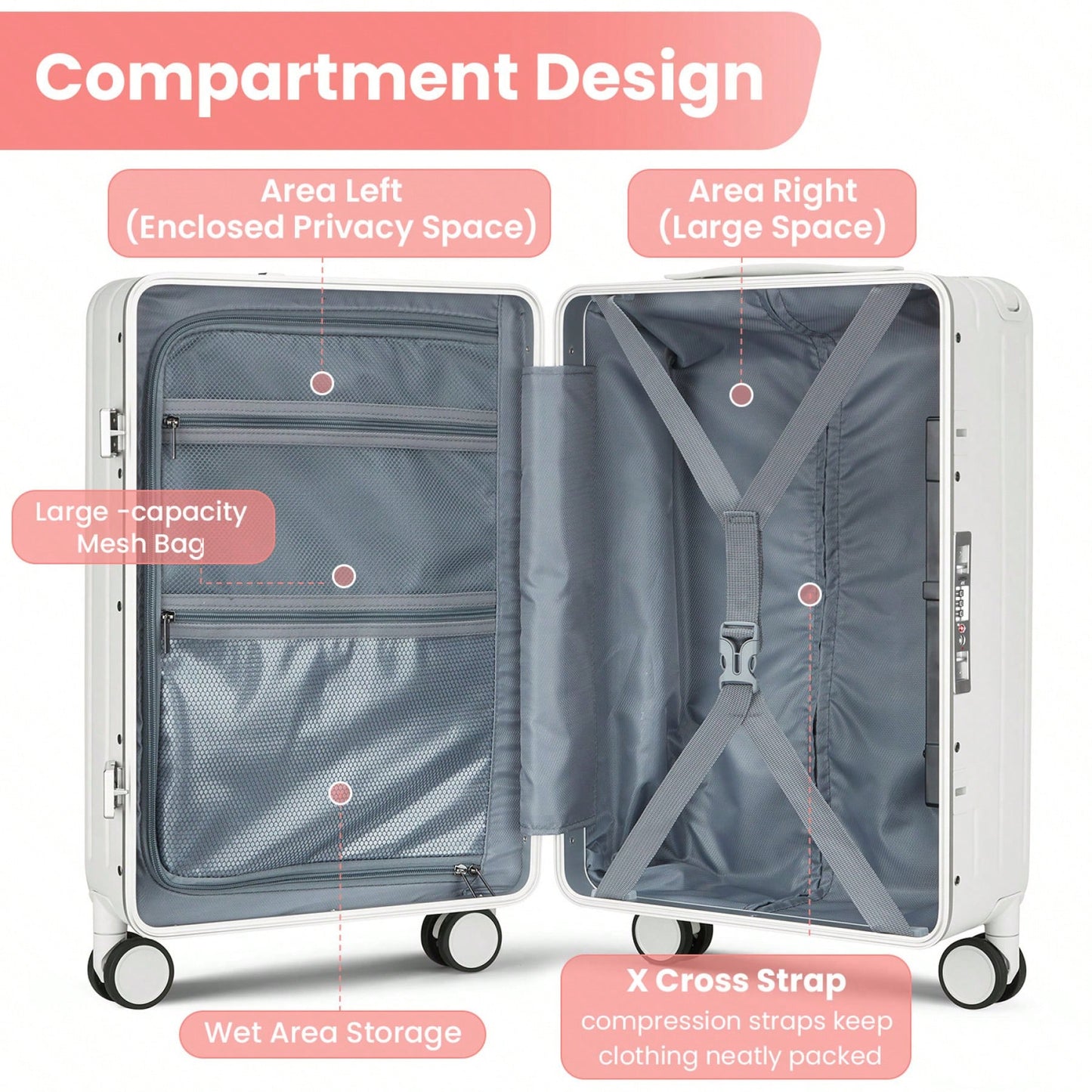 20 Inch Hard Shell Carry-On Luggage with Front Compartment TSA Lock 360° Spinner Wheels Lightweight Durable