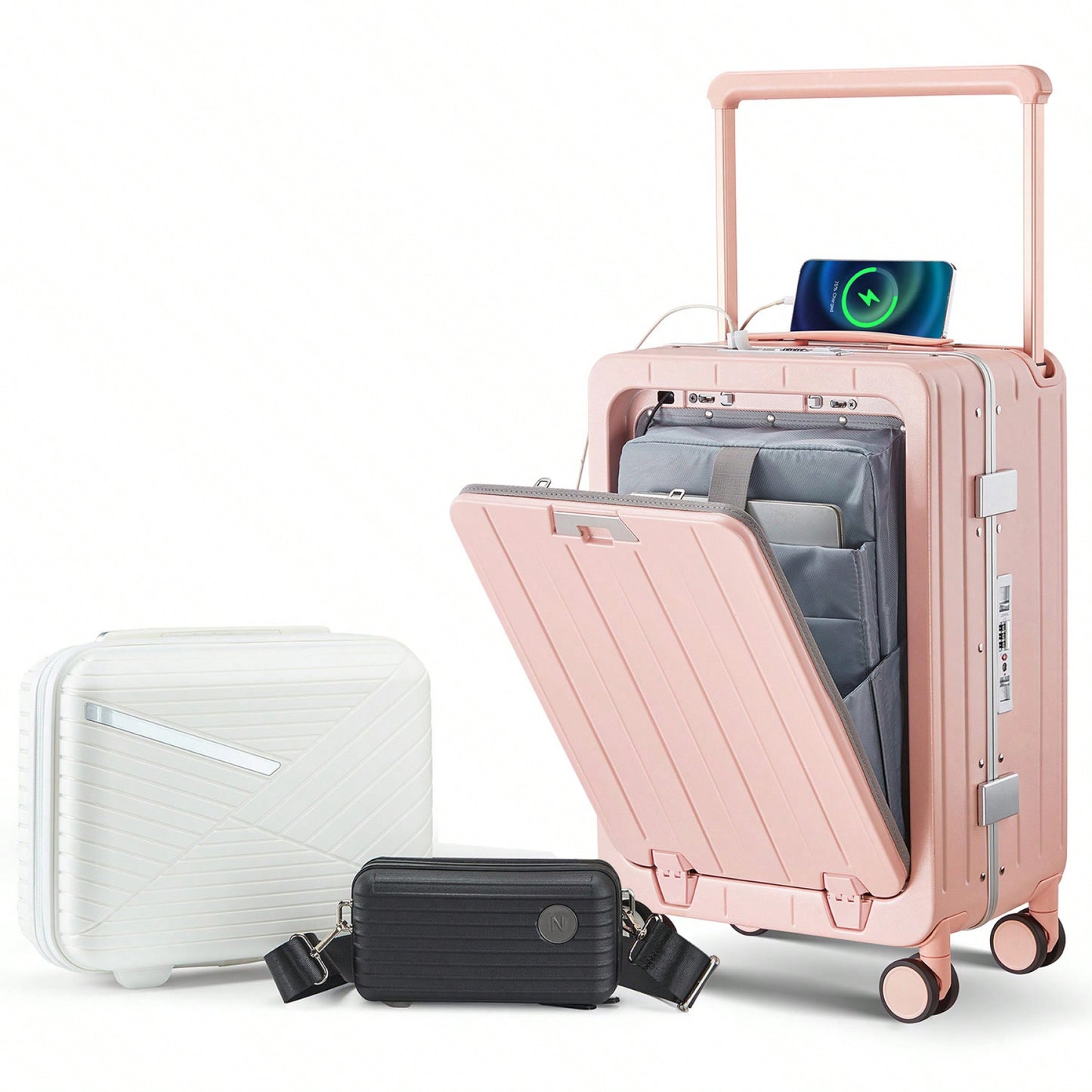 20 Inch Hard Shell Carry-On Luggage with Front Compartment TSA Lock 360° Spinner Wheels Lightweight Durable