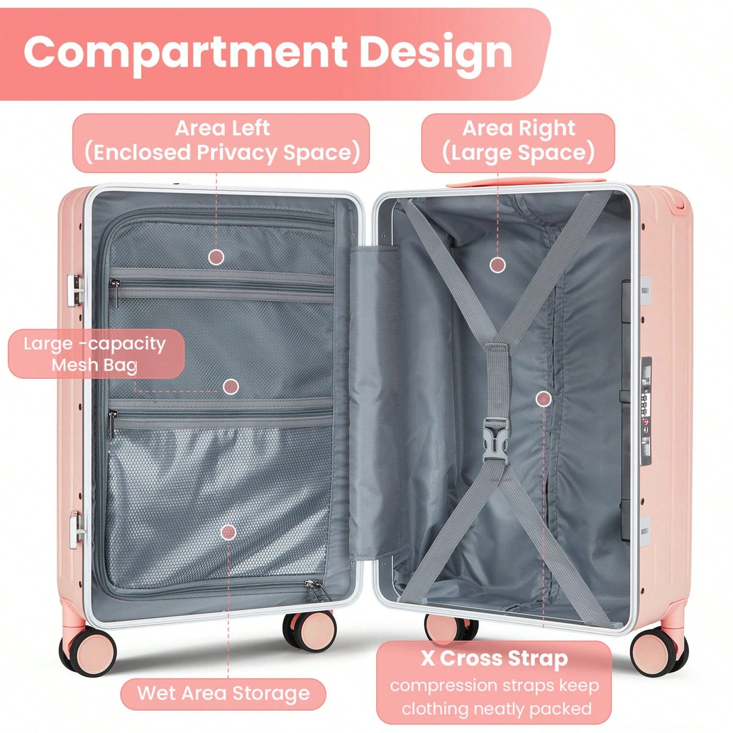 20 Inch Hard Shell Carry-On Luggage with Front Compartment TSA Lock 360° Spinner Wheels Lightweight Durable