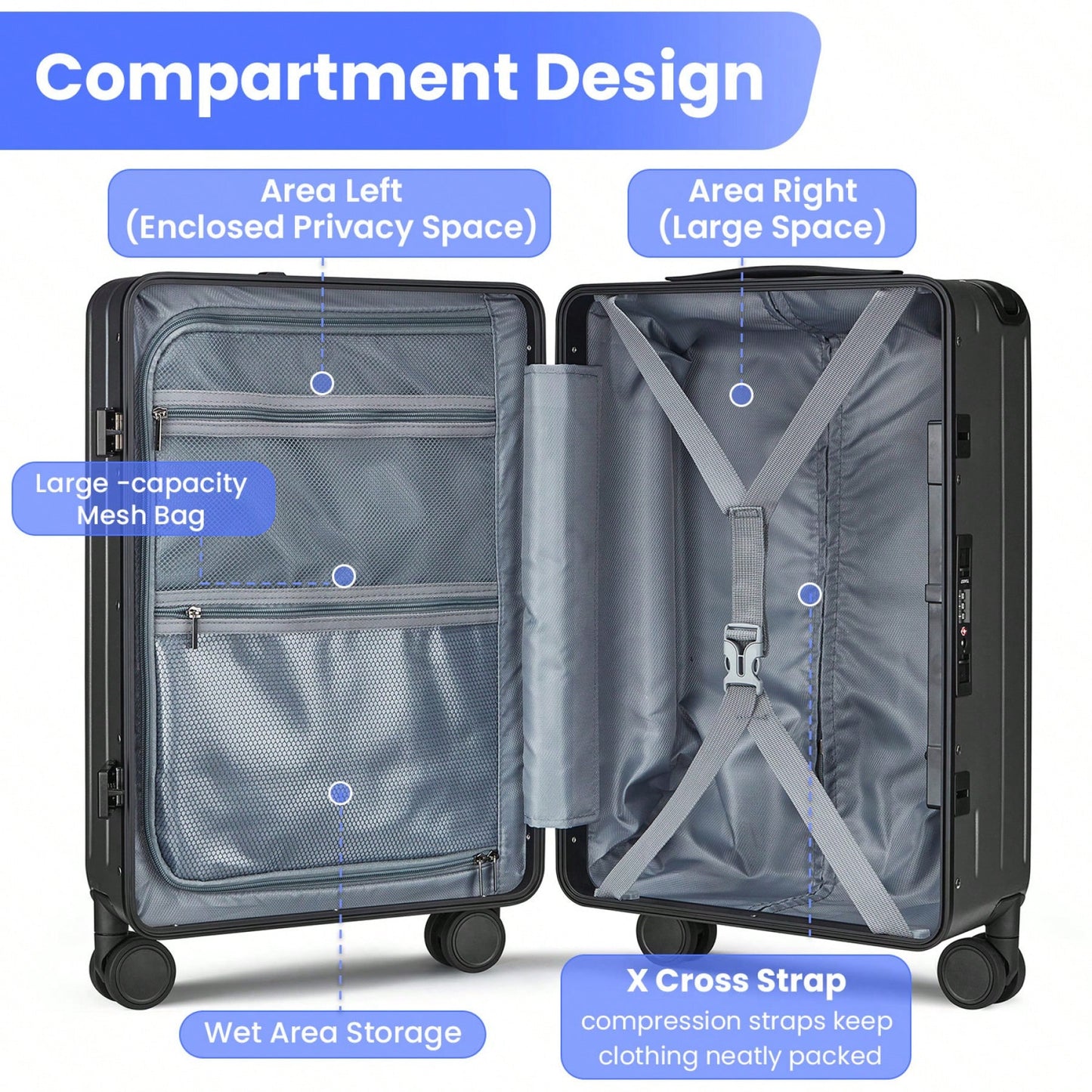 20 Inch Hard Shell Carry-On Luggage with Front Compartment TSA Lock 360° Spinner Wheels Lightweight Durable