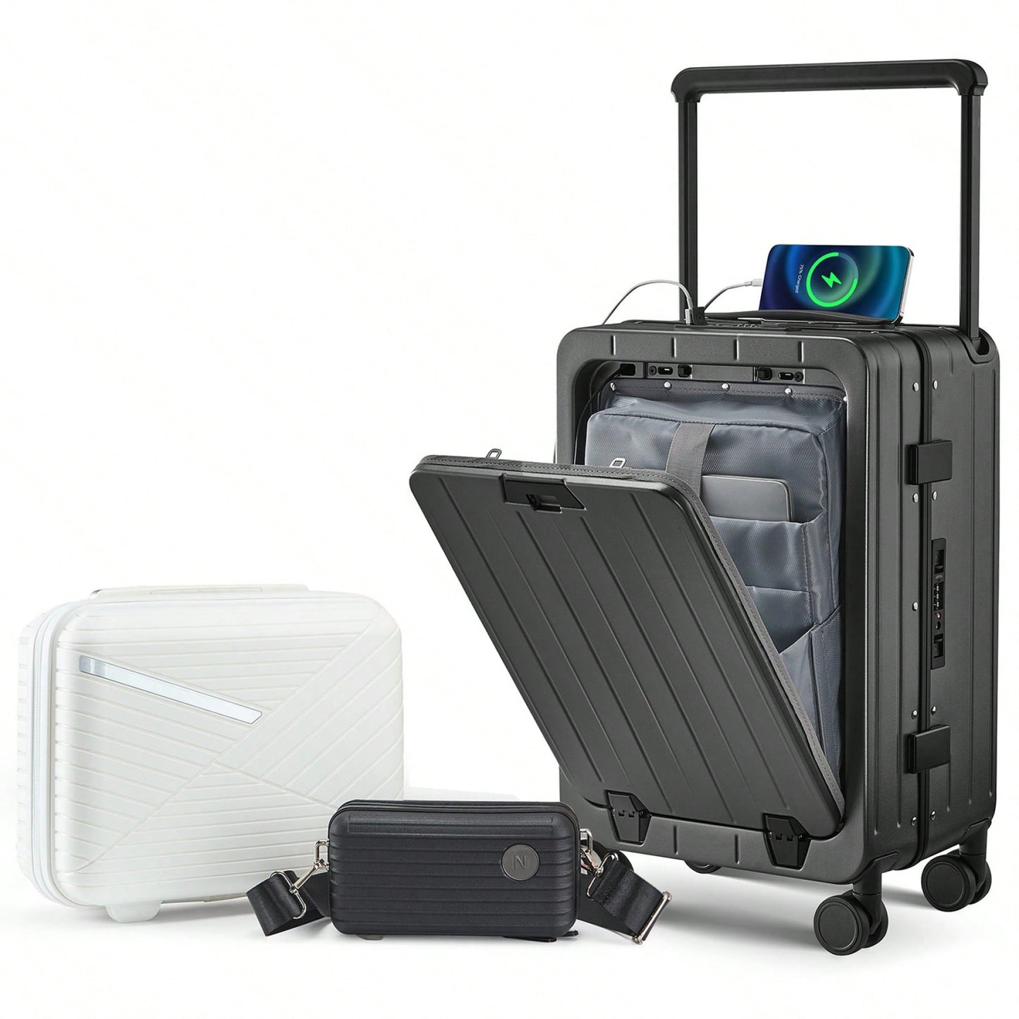 20 Inch Hard Shell Carry-On Luggage with Front Compartment TSA Lock 360° Spinner Wheels Lightweight Durable