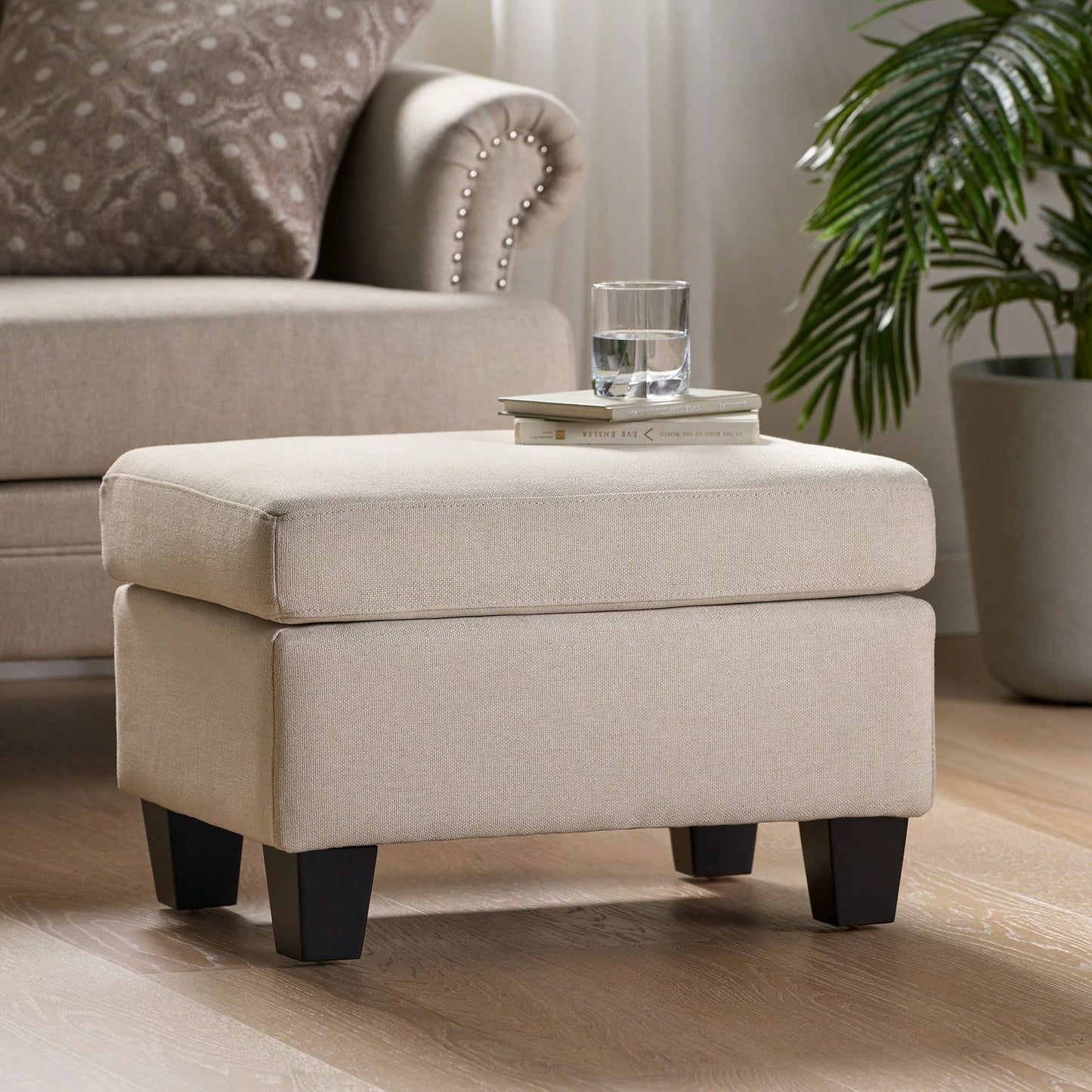 Contemporary Springfield Ottoman With Birch Wood Legs - Versatile Upholstered Accent Piece