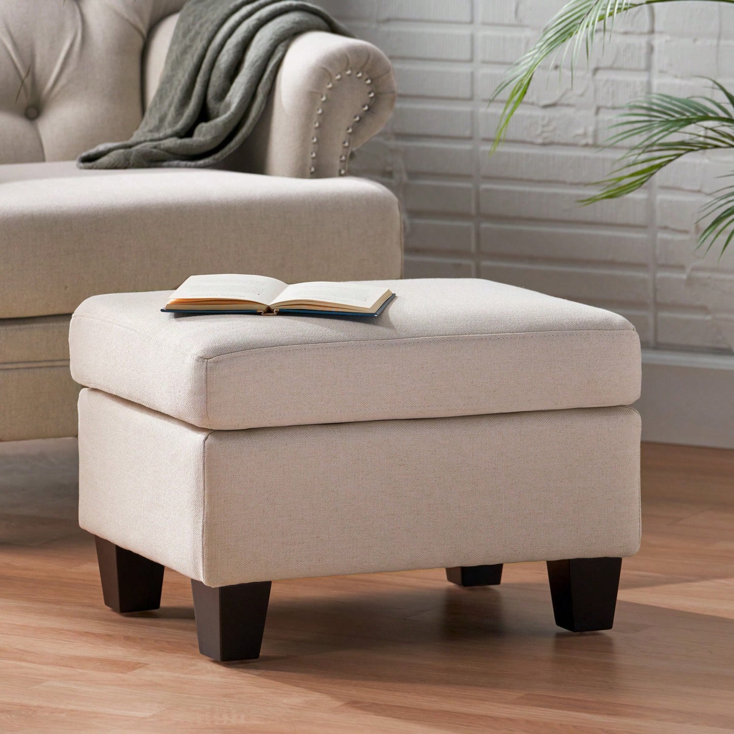 Contemporary Springfield Ottoman With Birch Wood Legs - Versatile Upholstered Accent Piece