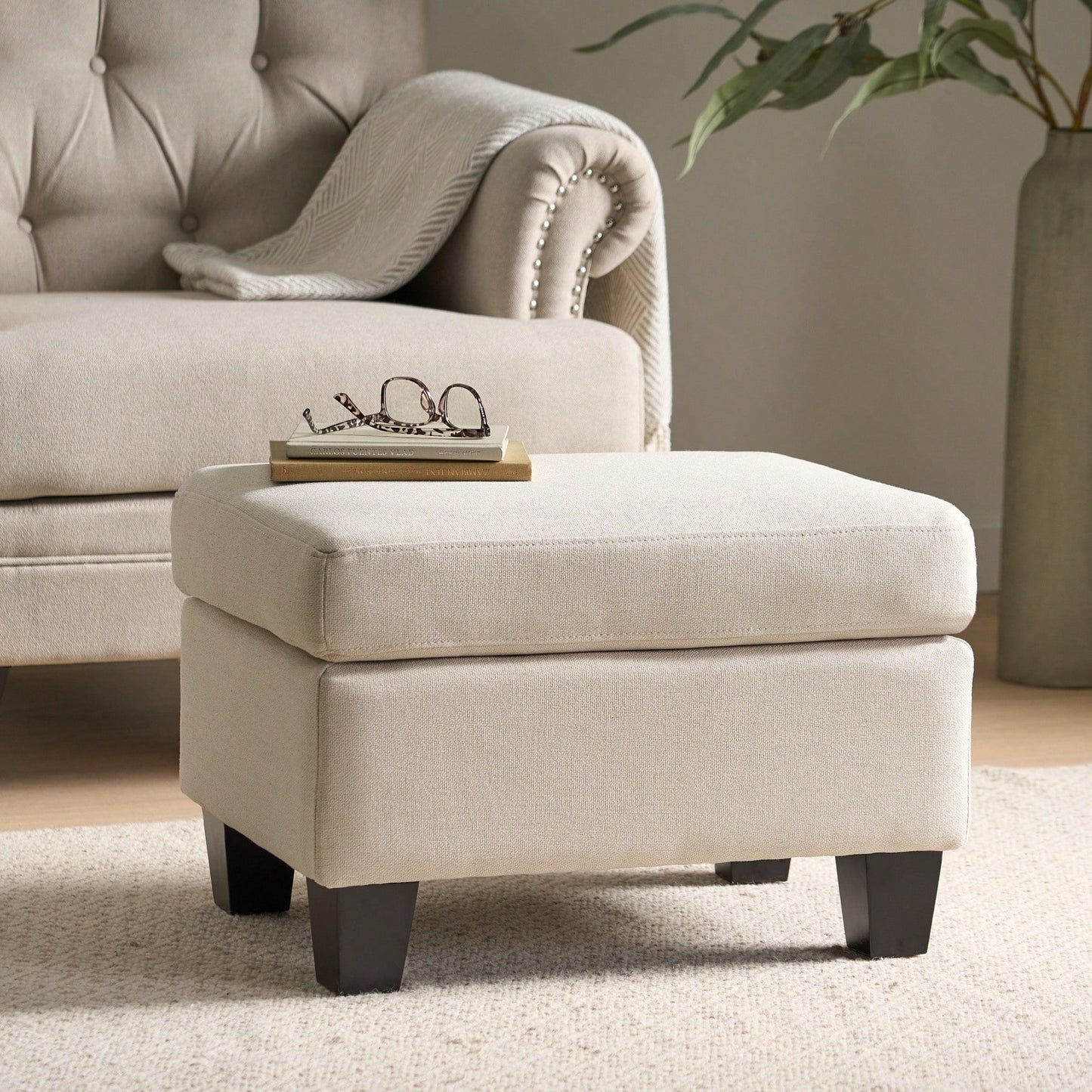 Contemporary Springfield Ottoman With Birch Wood Legs - Versatile Upholstered Accent Piece