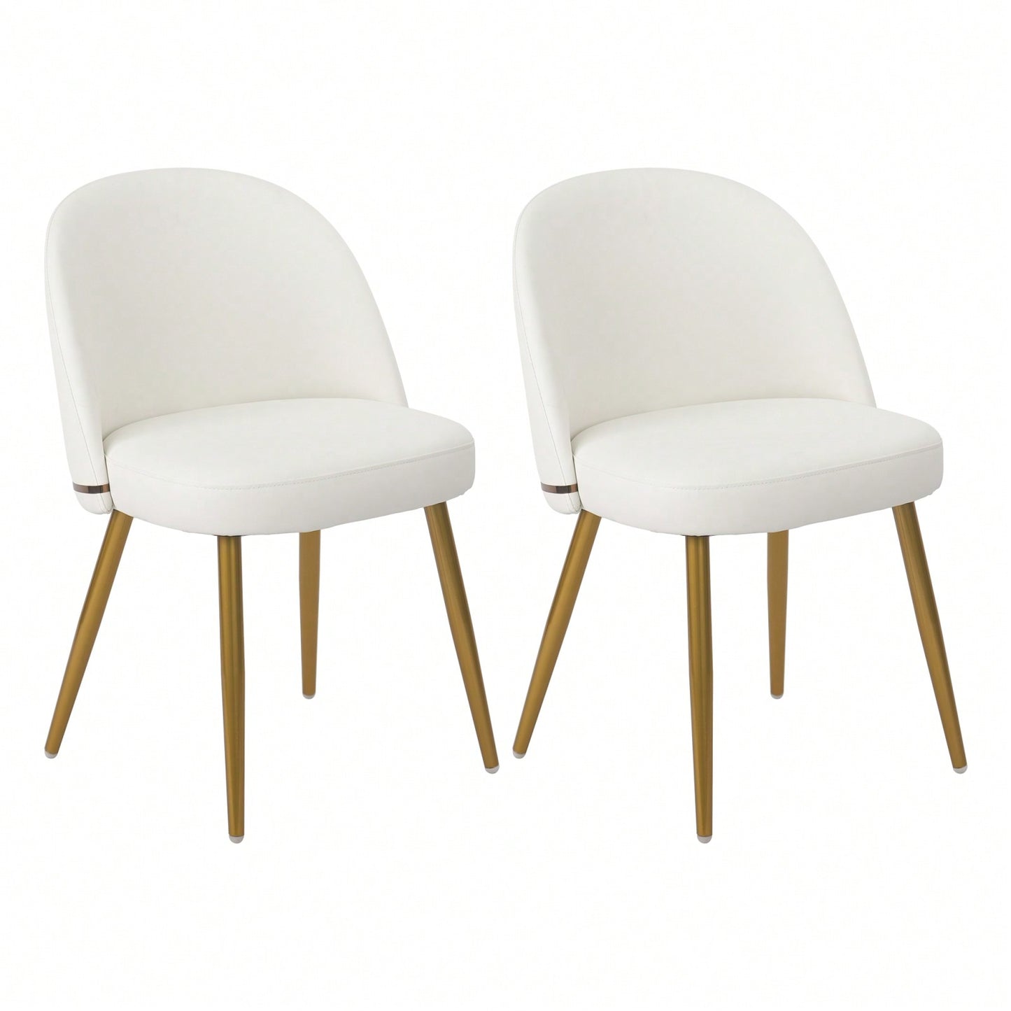 Modern Dining Chair Set of 2 with Metal Legs Waterproof PU Upholstery Thick Cushion Adjustable Foot Pads Gold Accents for Kitchen Room