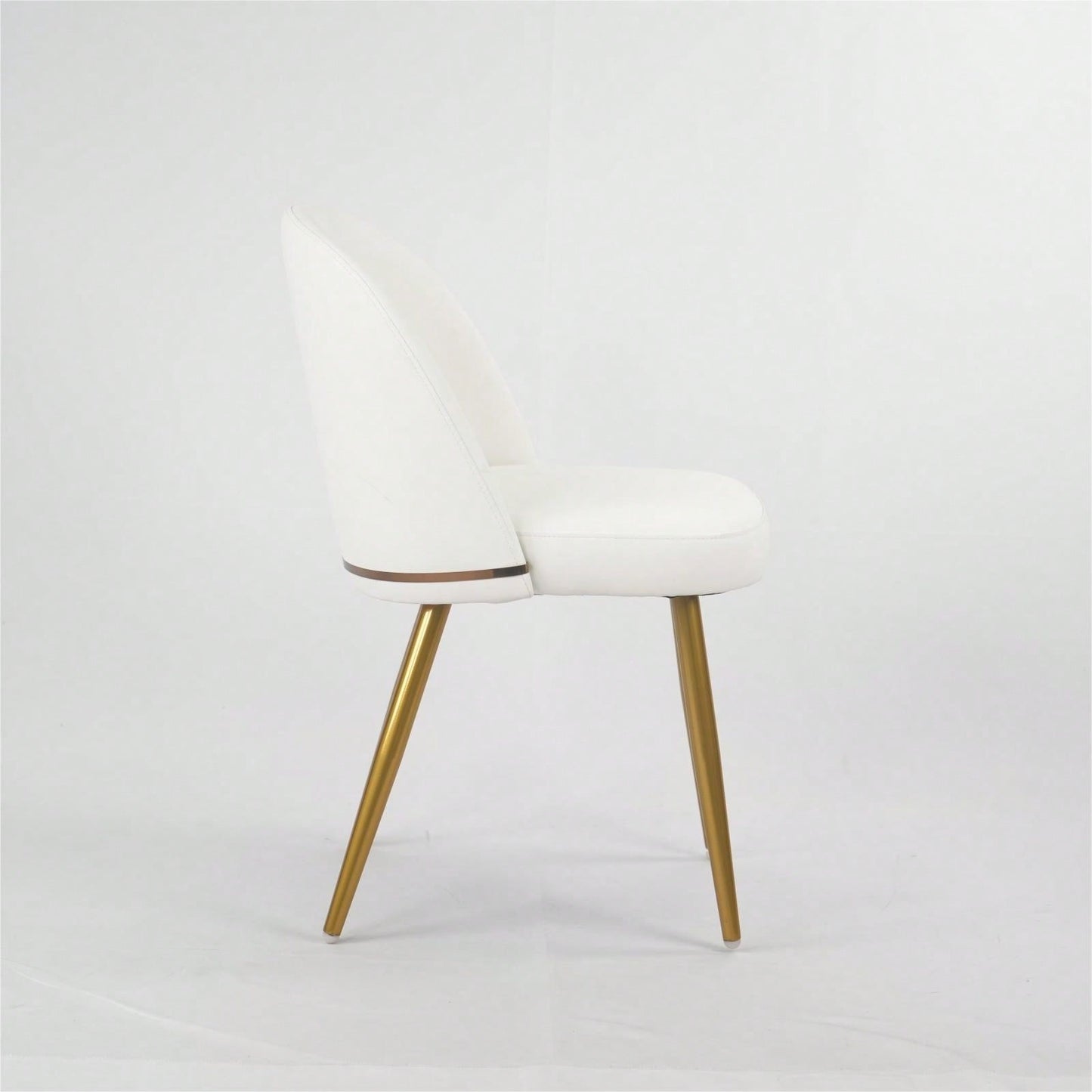 Modern Dining Chair Set of 2 with Metal Legs Waterproof PU Upholstery Thick Cushion Adjustable Foot Pads Gold Accents for Kitchen Room
