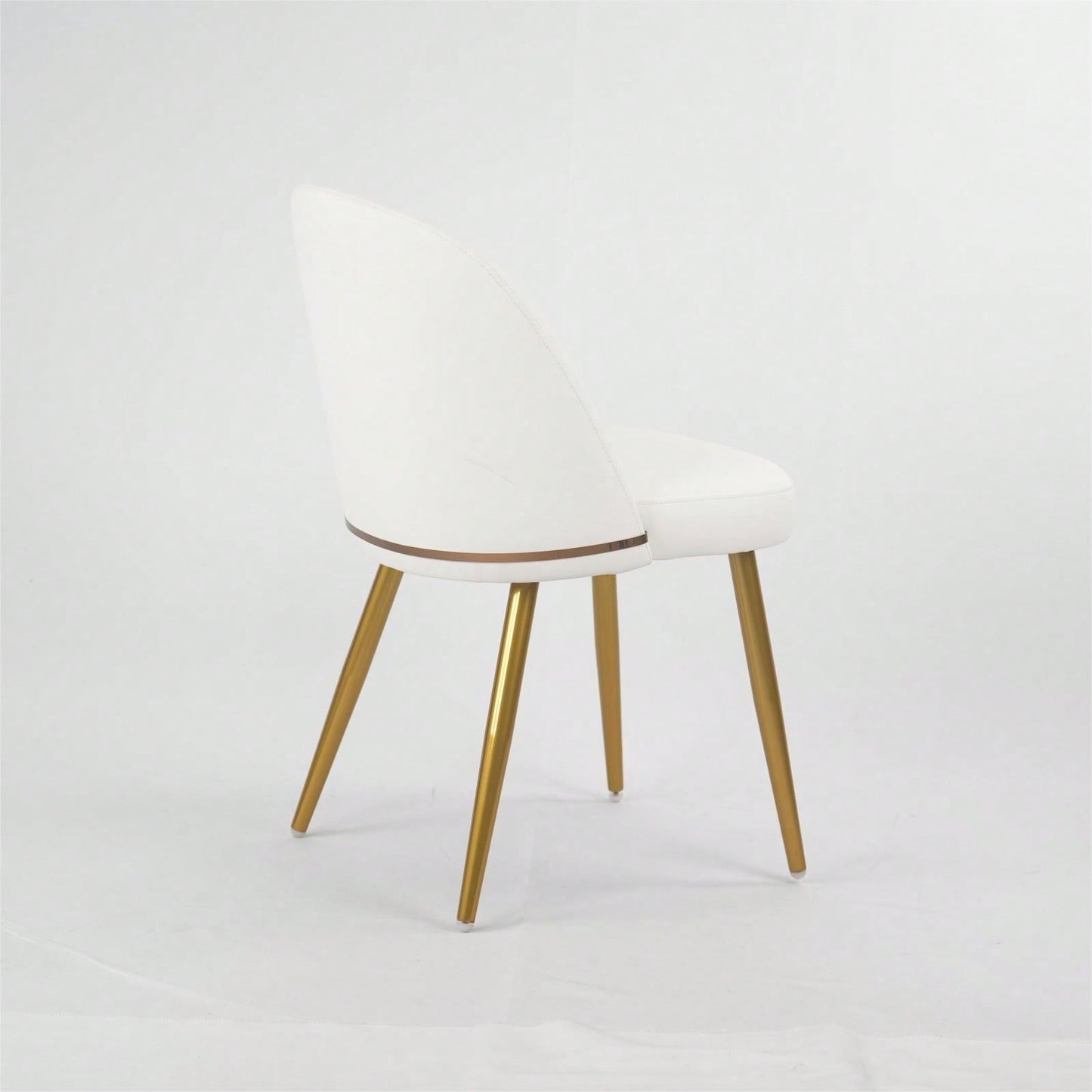 Modern Dining Chair Set of 2 with Metal Legs Waterproof PU Upholstery Thick Cushion Adjustable Foot Pads Gold Accents for Kitchen Room