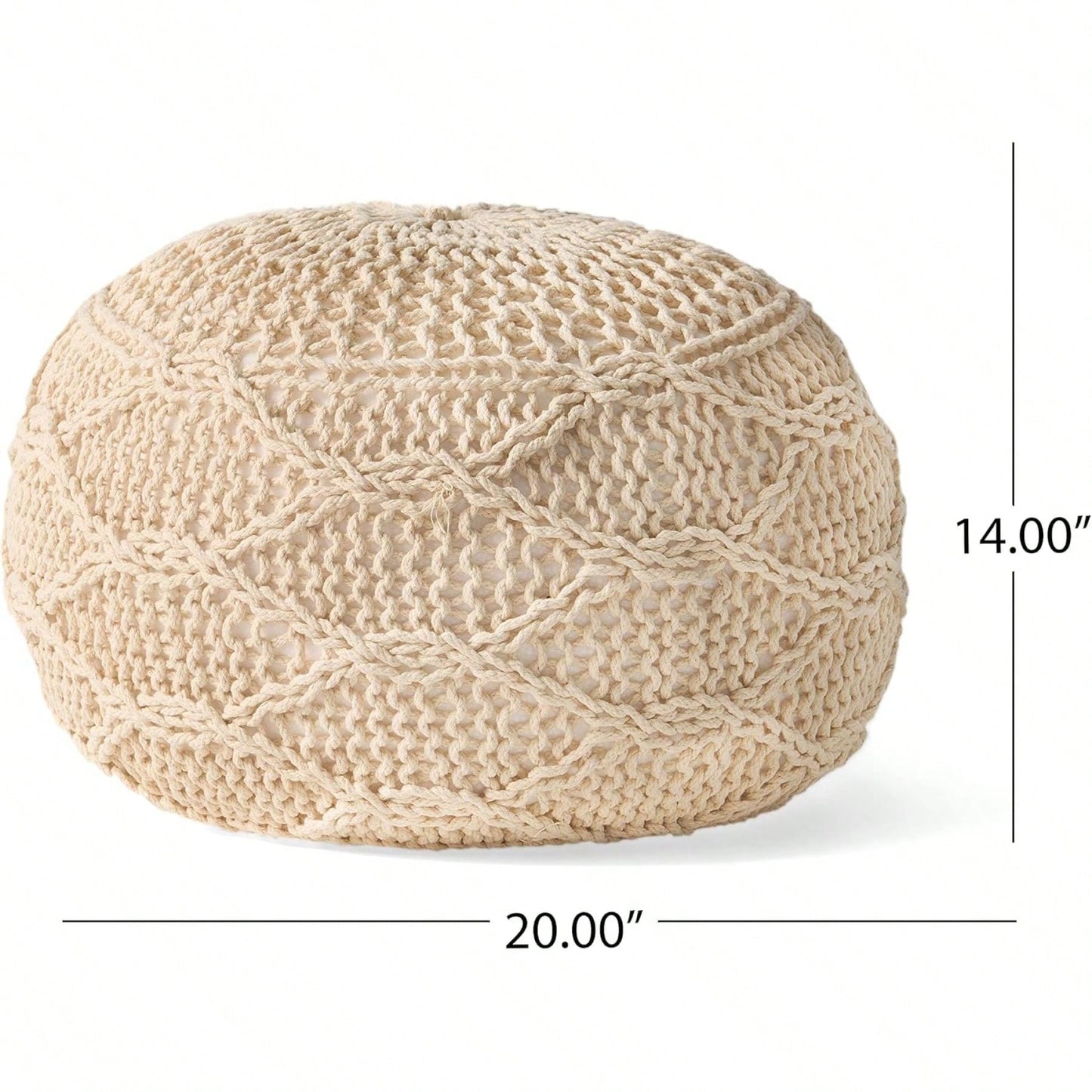 Cozy 20x20 Knitted Wool Round Pouf Soft Cotton Fiber Footrest for Modern Nursery and Living Room Decor