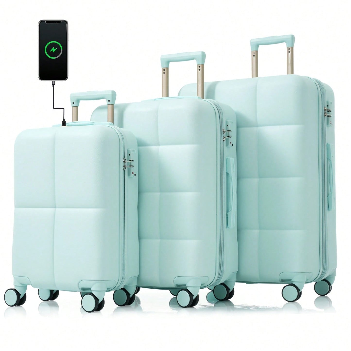 3-Piece Luggage Set with USB Port Airline Approved 20-Inch Carry-On Expandable 24 and 28-Inch Hardshell Spinner Wheels Durable ABS Material