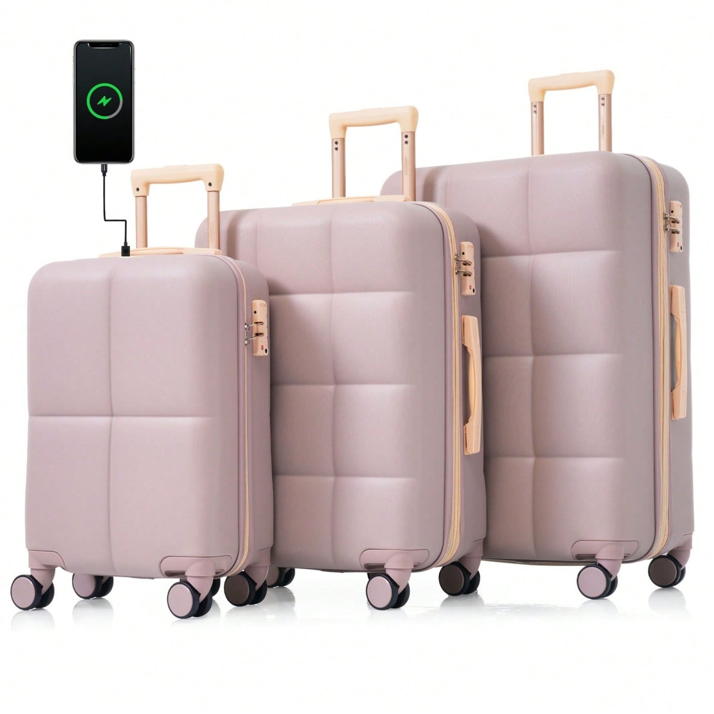 3-Piece Luggage Set with USB Port Airline Approved 20-Inch Carry-On Expandable 24 and 28-Inch Hardshell Spinner Wheels Durable ABS Material