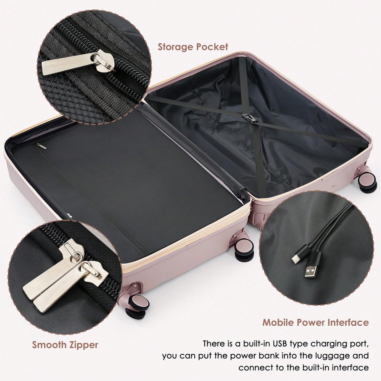 3-Piece Luggage Set with USB Port Airline Approved 20-Inch Carry-On Expandable 24 and 28-Inch Hardshell Spinner Wheels Durable ABS Material