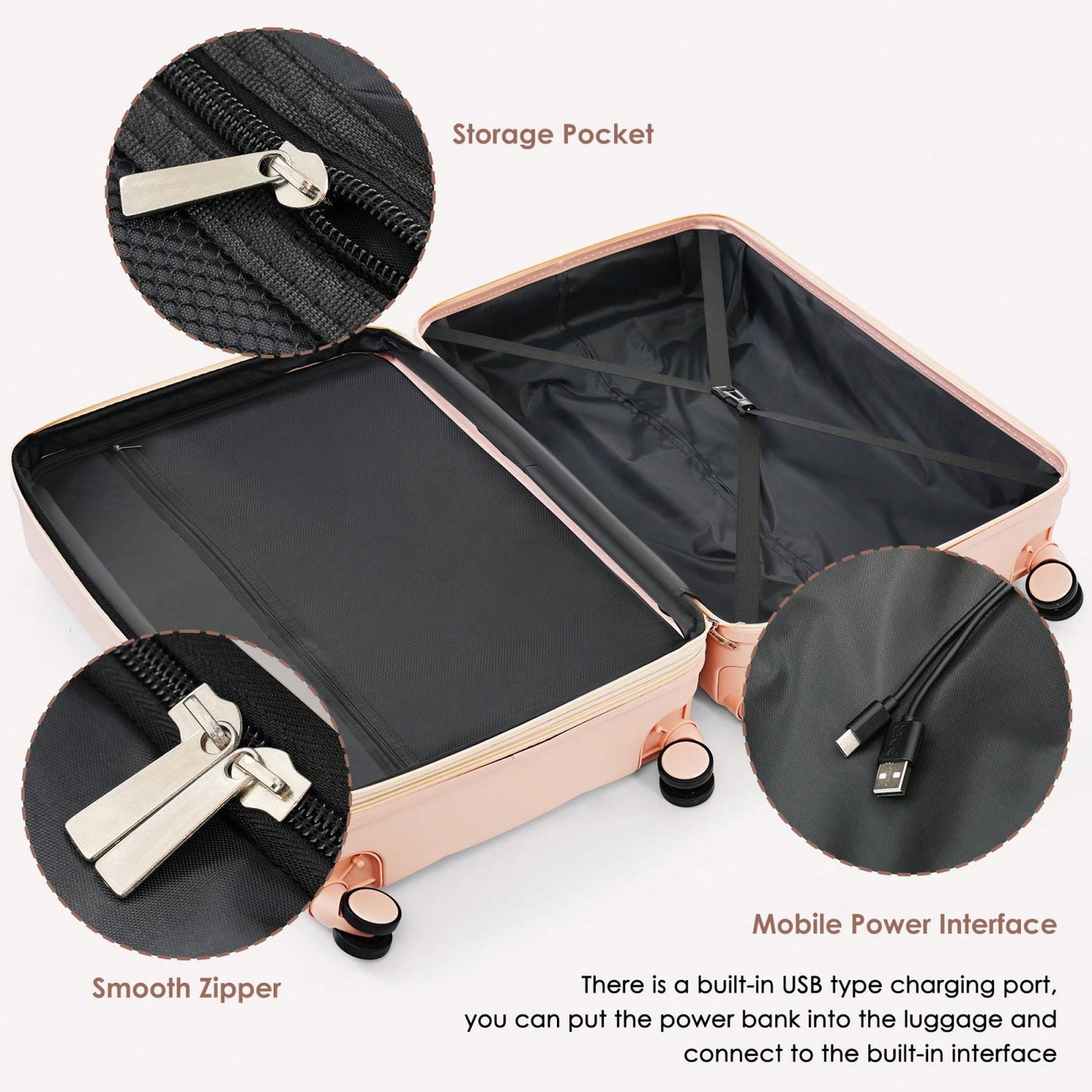 3-Piece Luggage Set with USB Port Airline Approved 20-Inch Carry-On Expandable 24 and 28-Inch Hardshell Spinner Wheels Durable ABS Material