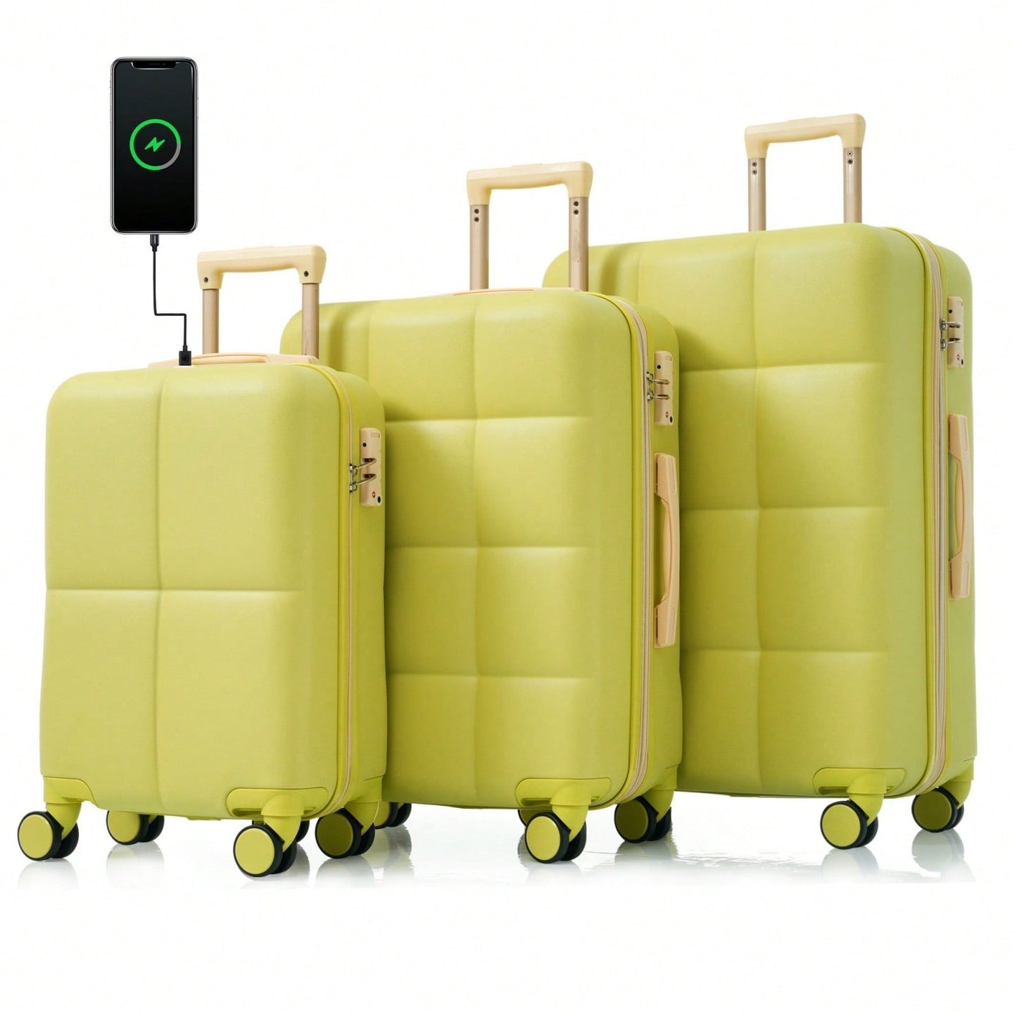 3-Piece Luggage Set with USB Port Airline Approved 20-Inch Carry-On Expandable 24 and 28-Inch Hardshell Spinner Wheels Durable ABS Material