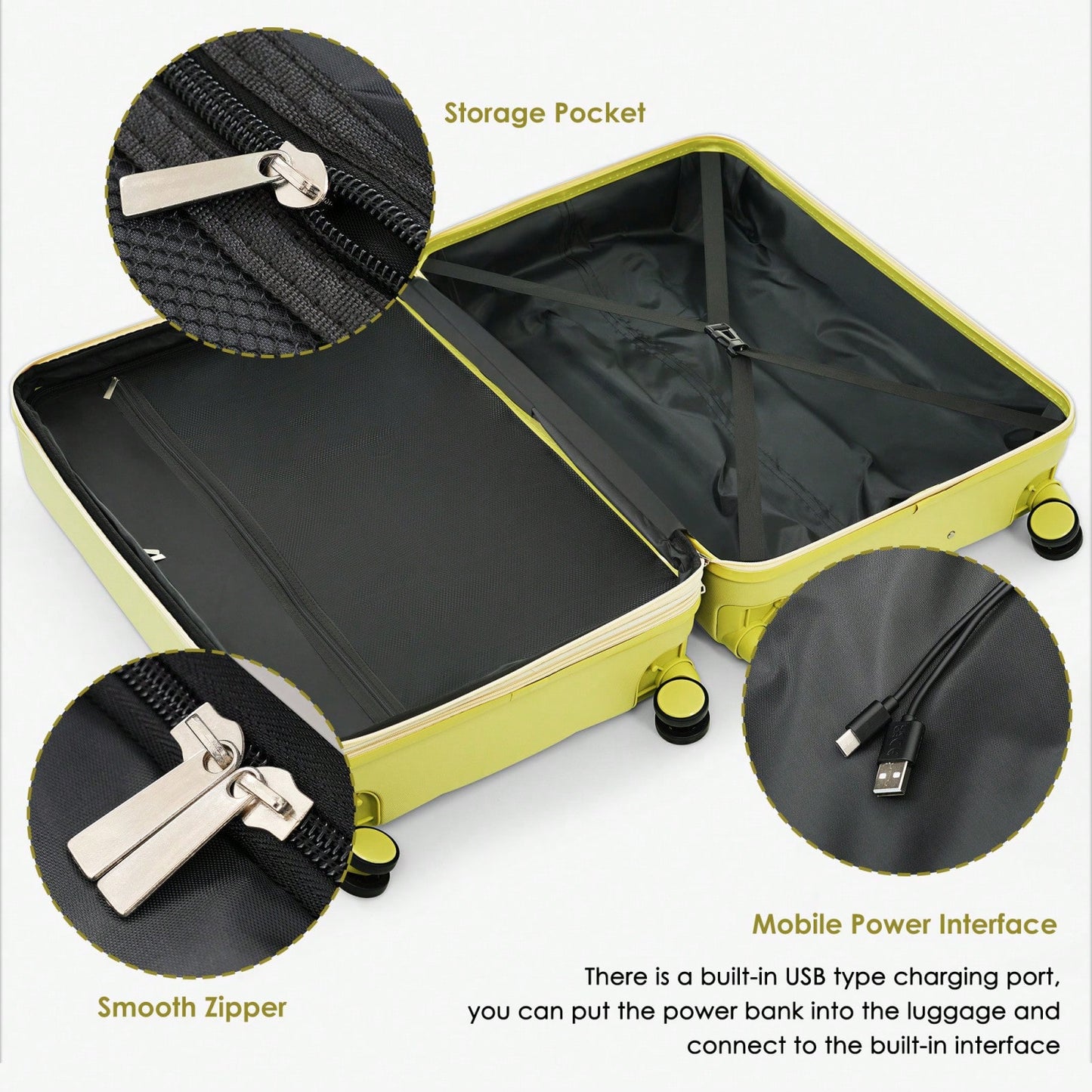 3-Piece Luggage Set with USB Port Airline Approved 20-Inch Carry-On Expandable 24 and 28-Inch Hardshell Spinner Wheels Durable ABS Material