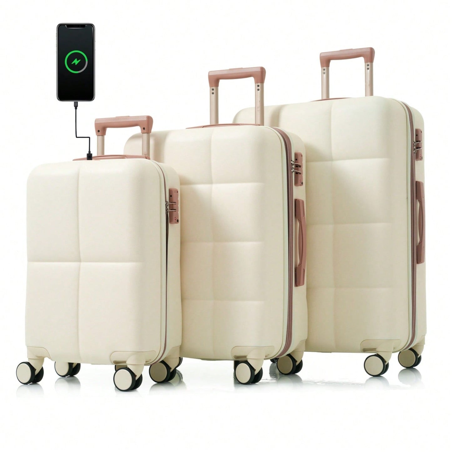 3-Piece Luggage Set with USB Port Airline Approved 20-Inch Carry-On Expandable 24 and 28-Inch Hardshell Spinner Wheels Durable ABS Material
