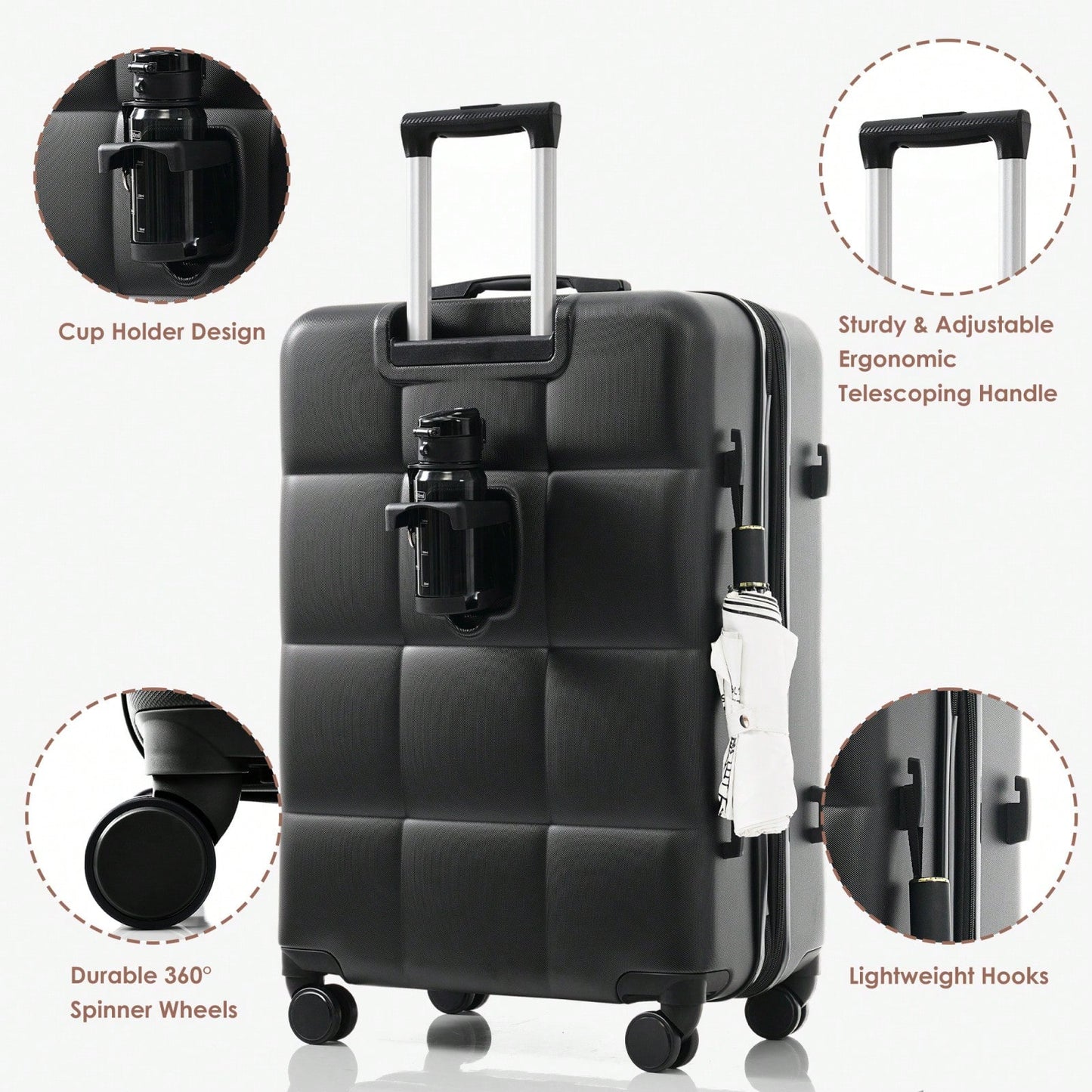 3-Piece Luggage Set with USB Port Airline Approved 20-Inch Carry-On Expandable 24 and 28-Inch Hardshell Spinner Wheels Durable ABS Material