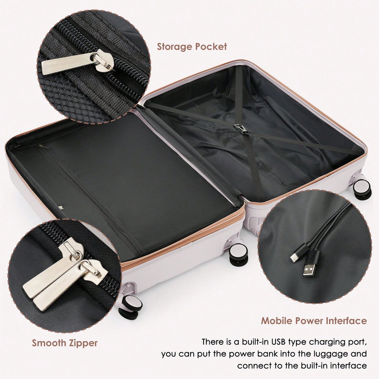3-Piece Luggage Set with USB Port Airline Approved 20-Inch Carry-On Expandable 24 and 28-Inch Hardshell Spinner Wheels Durable ABS Material