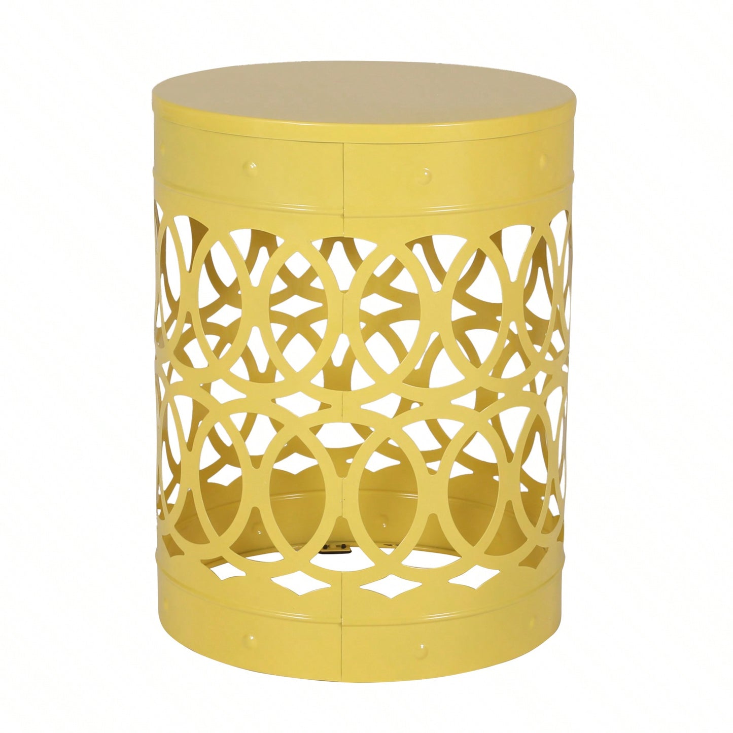 Modern Round Iron Cut Accent Table Powder-Coated Metal Side Table for Living Room and Bedroom No Assembly Required