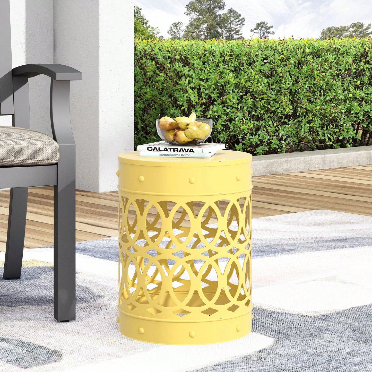 Modern Round Iron Cut Accent Table Powder-Coated Metal Side Table for Living Room and Bedroom No Assembly Required