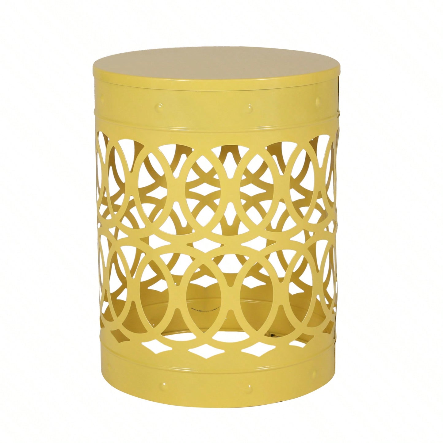 Modern Round Iron Cut Accent Table Powder-Coated Metal Side Table for Living Room and Bedroom No Assembly Required