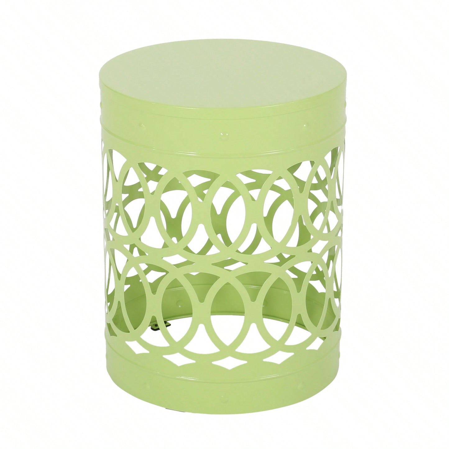 Modern Round Iron Cut Accent Table Powder-Coated Metal Side Table for Living Room and Bedroom No Assembly Required