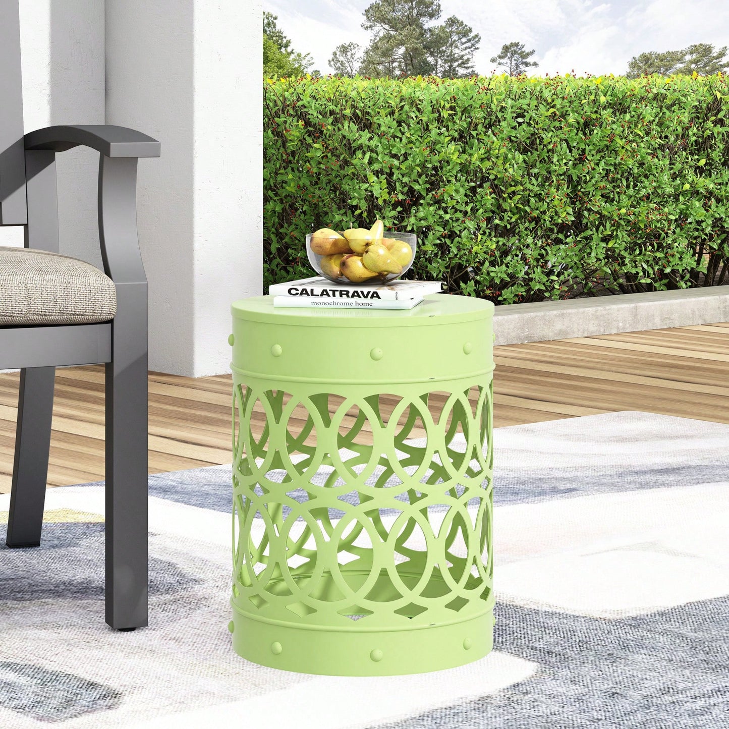 Modern Round Iron Cut Accent Table Powder-Coated Metal Side Table for Living Room and Bedroom No Assembly Required