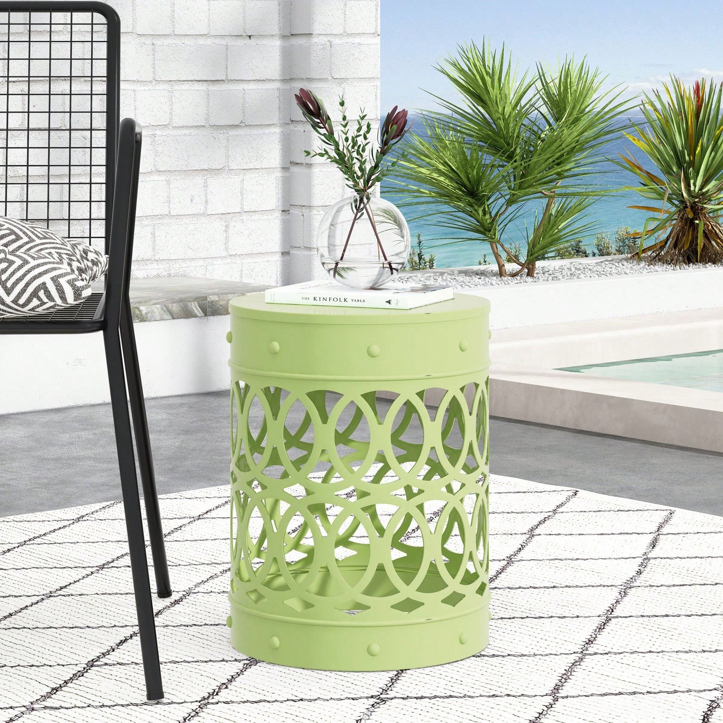 Modern Round Iron Cut Accent Table Powder-Coated Metal Side Table for Living Room and Bedroom No Assembly Required