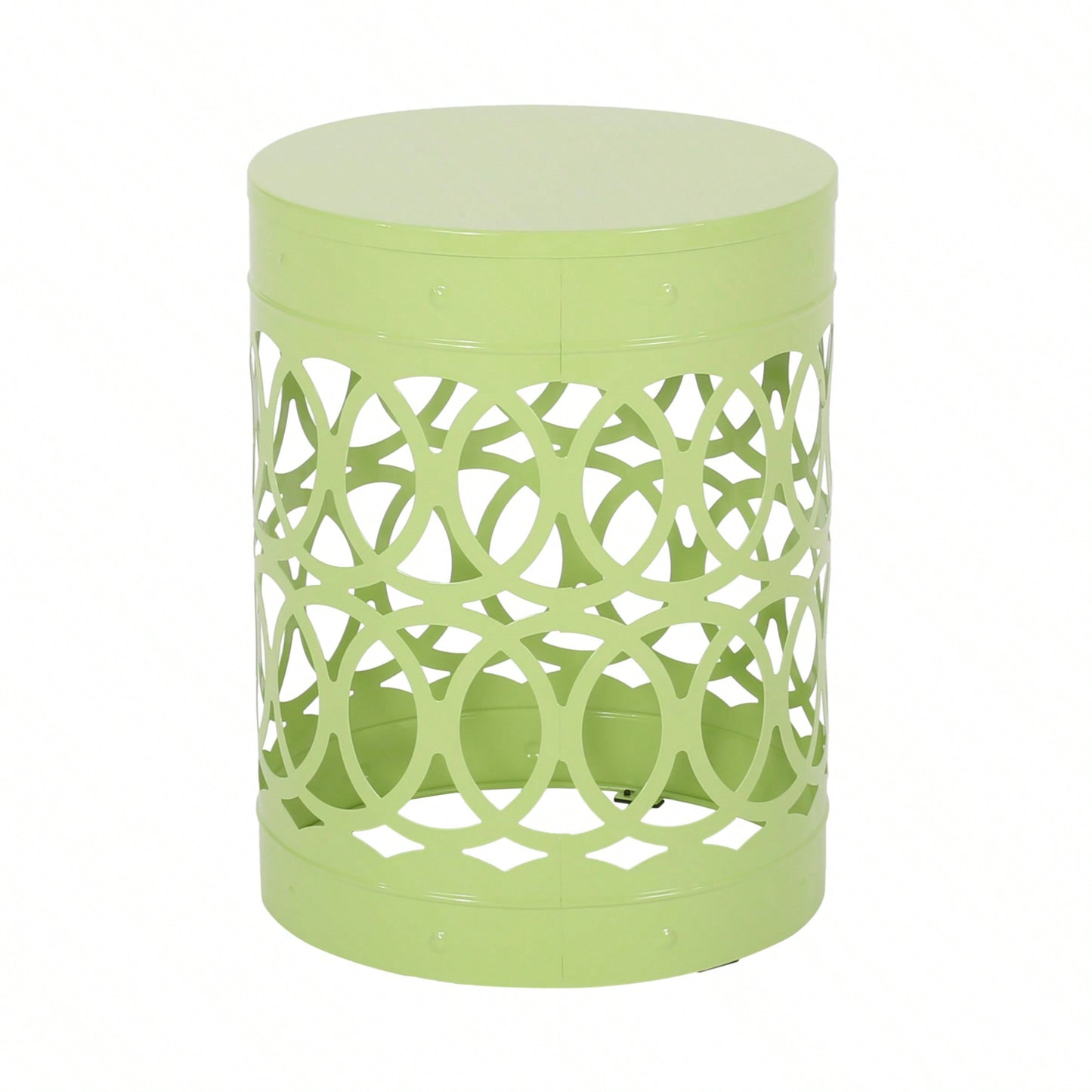 Modern Round Iron Cut Accent Table Powder-Coated Metal Side Table for Living Room and Bedroom No Assembly Required