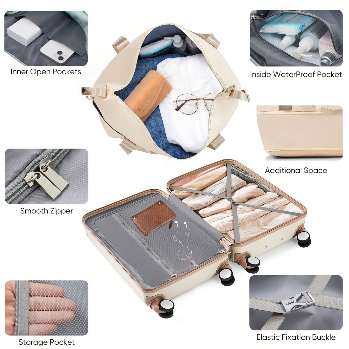 Front Opening 20-Inch Carry-On Luggage Set: Expandable Travel Bag With USB Port And Cup Holder